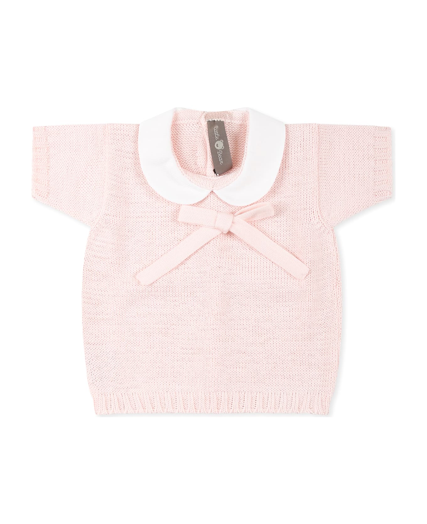 Little Bear Pink Sweater For Baby Girl With Bow - Pink