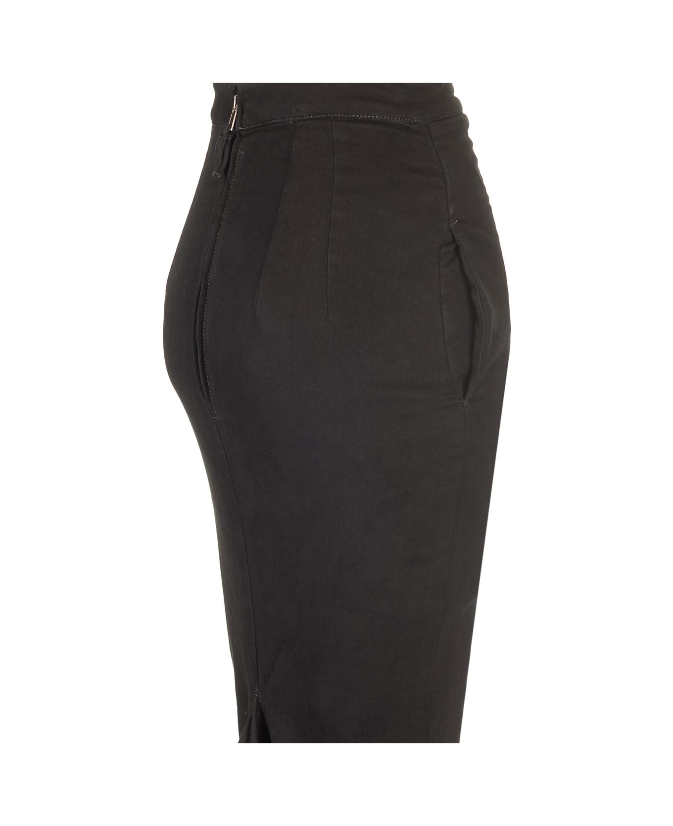 Rick Owens Long Skirt In Stretch Denim - BLACK スカート