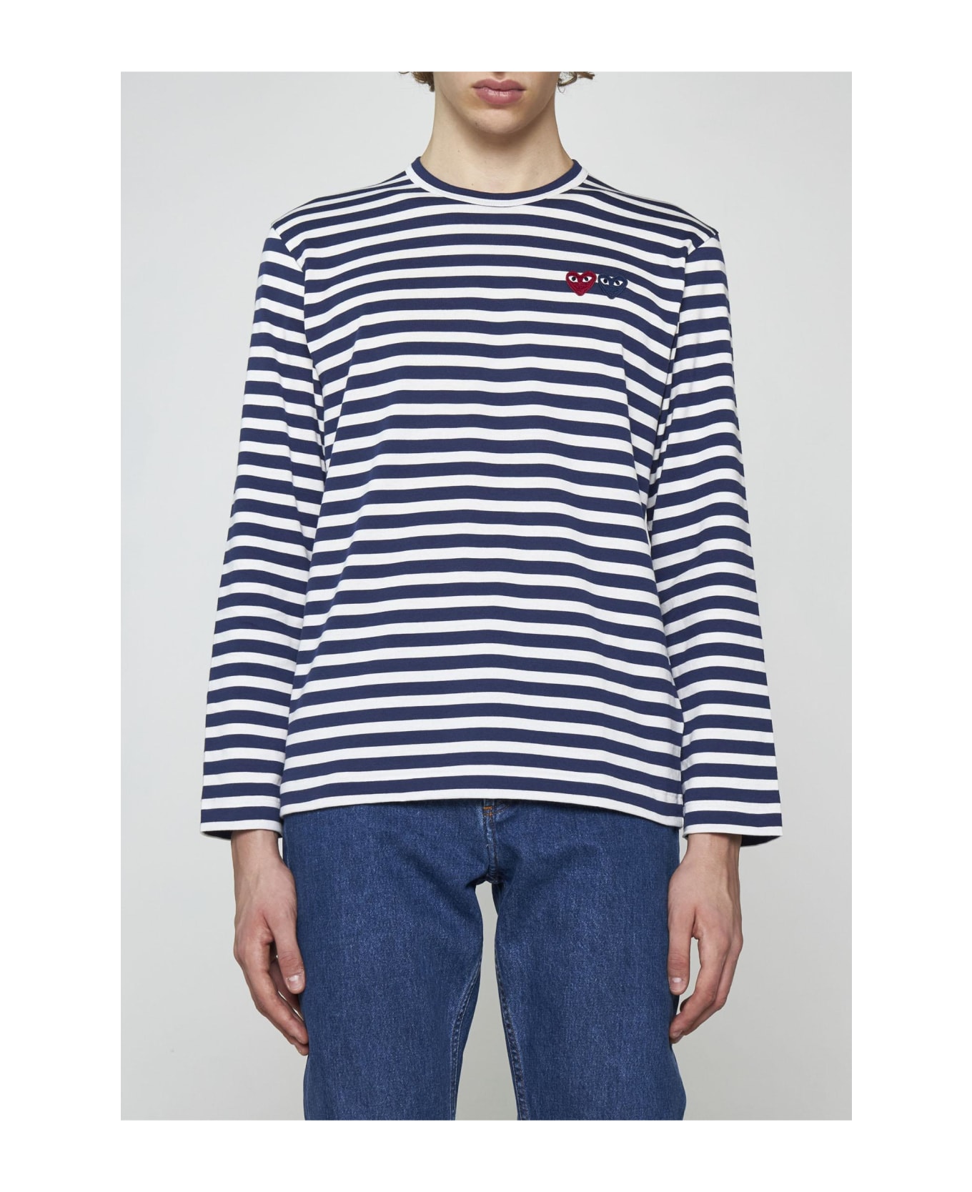 Comme des Garçons Play Logo-patch Striped Cotton T-shirt - Blu Navy