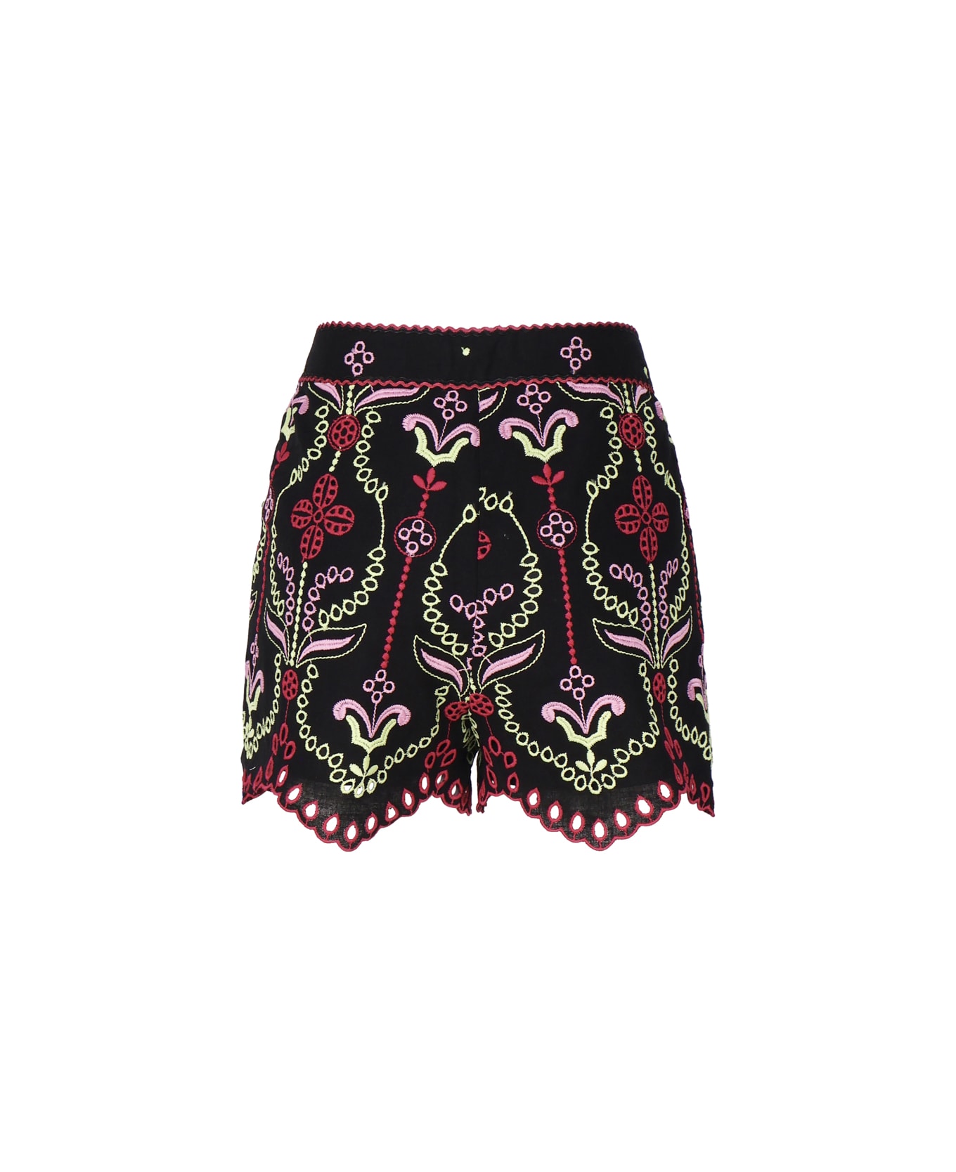 Charo Ruiz Kira Shorts In Cotton And Linen Blend - BLACK, pink, red