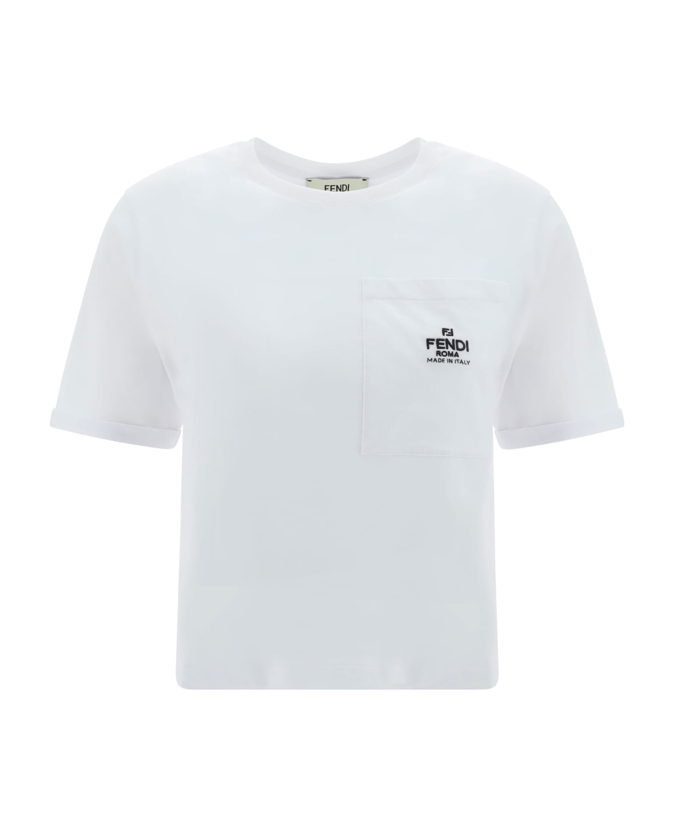 Fendi Logo Embroidered Crewneck T-shirt - White シャツ