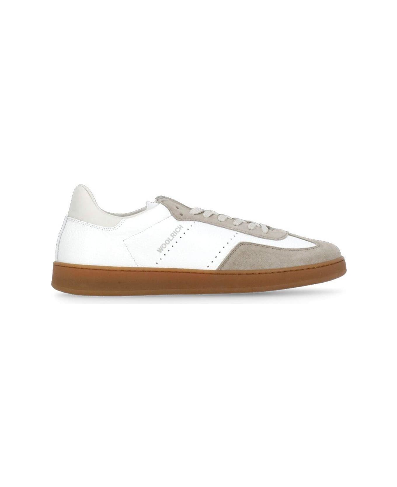 Woolrich Logo Printed Lace-up Sneakers - Beige Bianco
