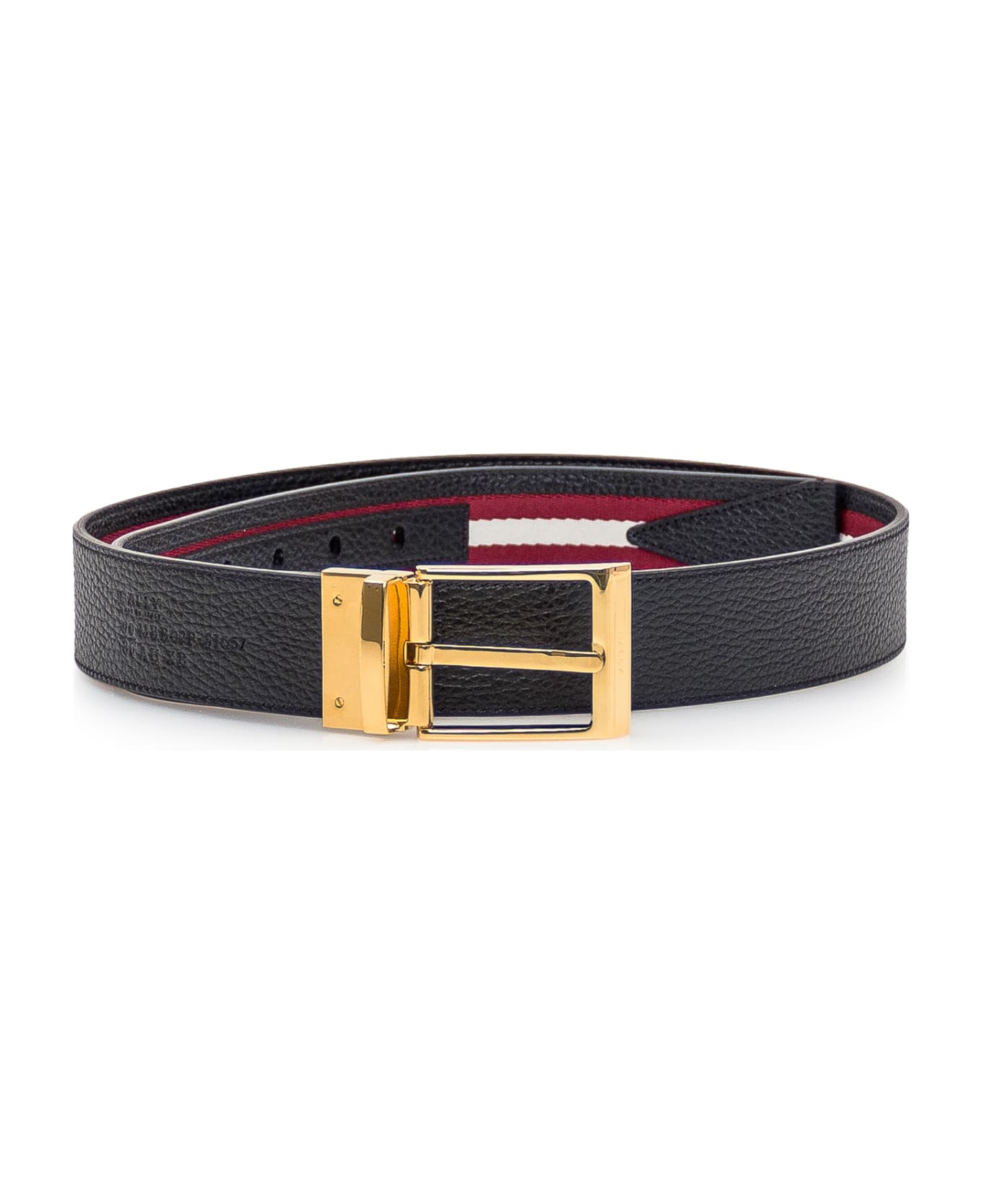 Bally Leather Belt - BLACK+RED/BONE+ORO