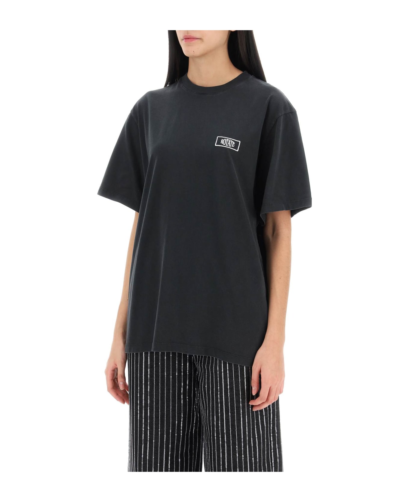 Rotate by Birger Christensen Faded-effect T-shirt With Logo Embroidery - BLACK (Black)