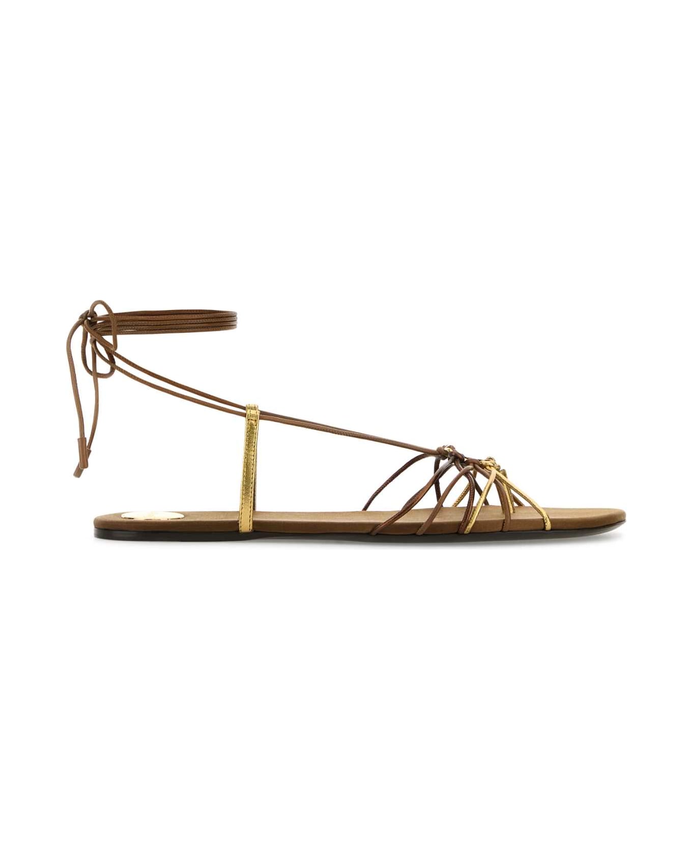 Saint Laurent Brown Leather Babylone Sandals - DARKMACADAMIAMETAL