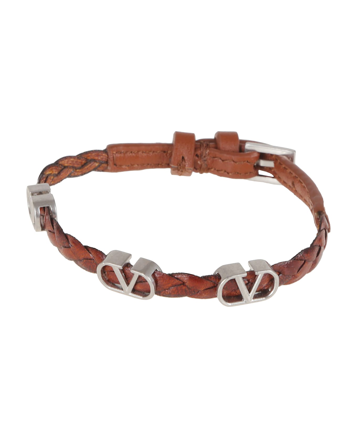 Valentino Garavani Leather Bracelet Vlogo Signature - Wuc Dark Brandy