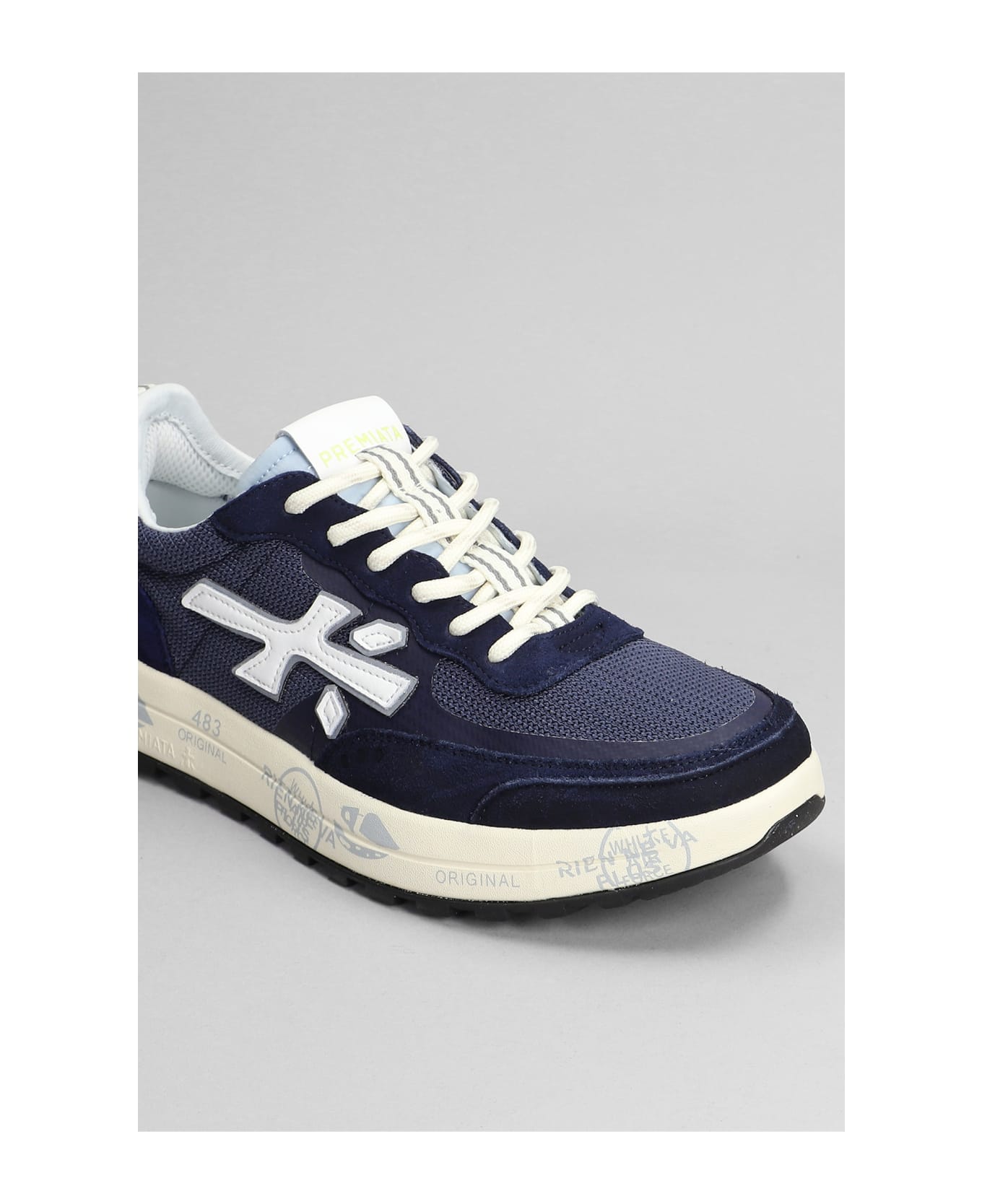 Premiata Nous Sneakers In Blue Suede And Fabric - blue