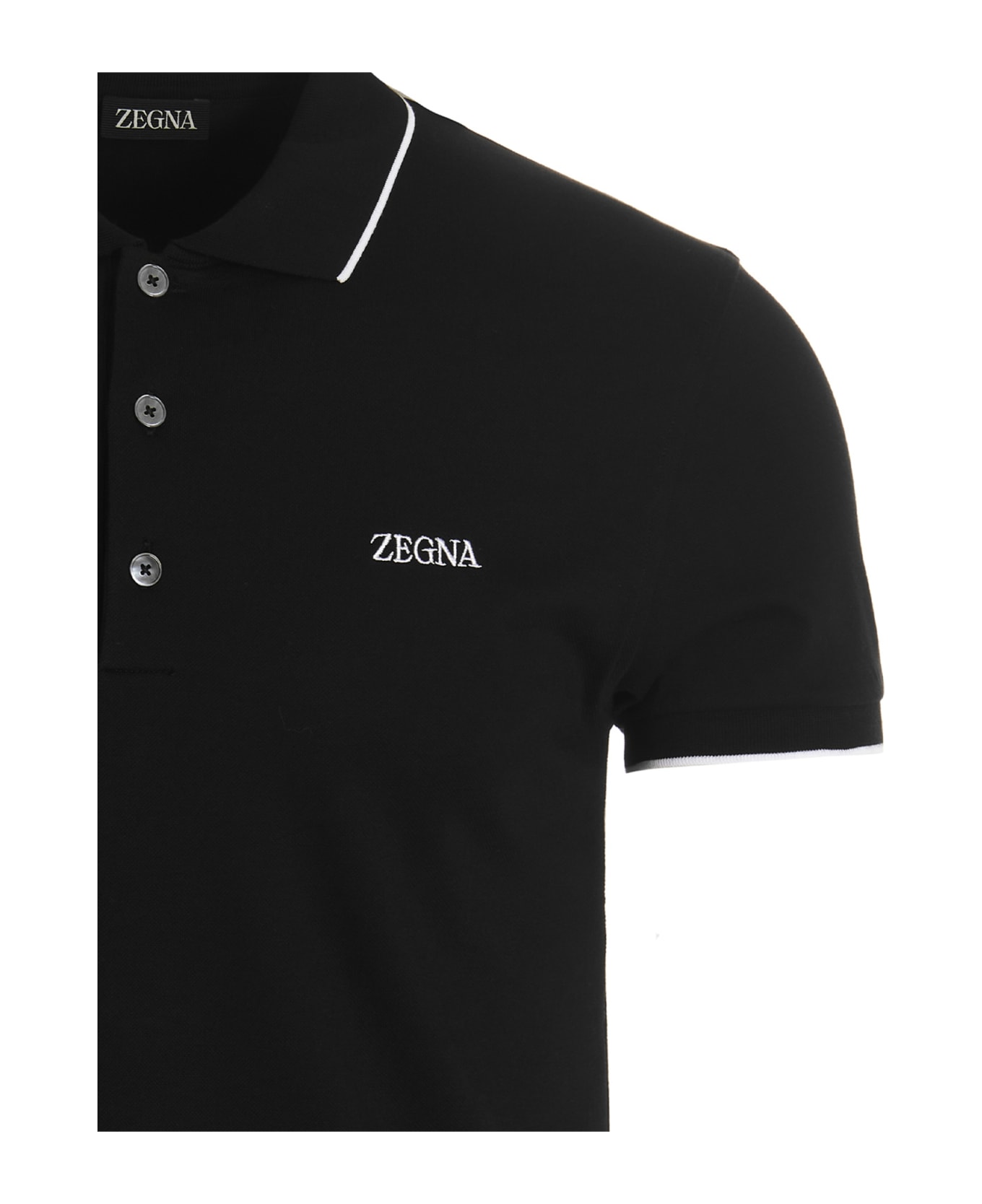 Ermenegildo Zegna Embroidered Logo Polo Shirt - Black  