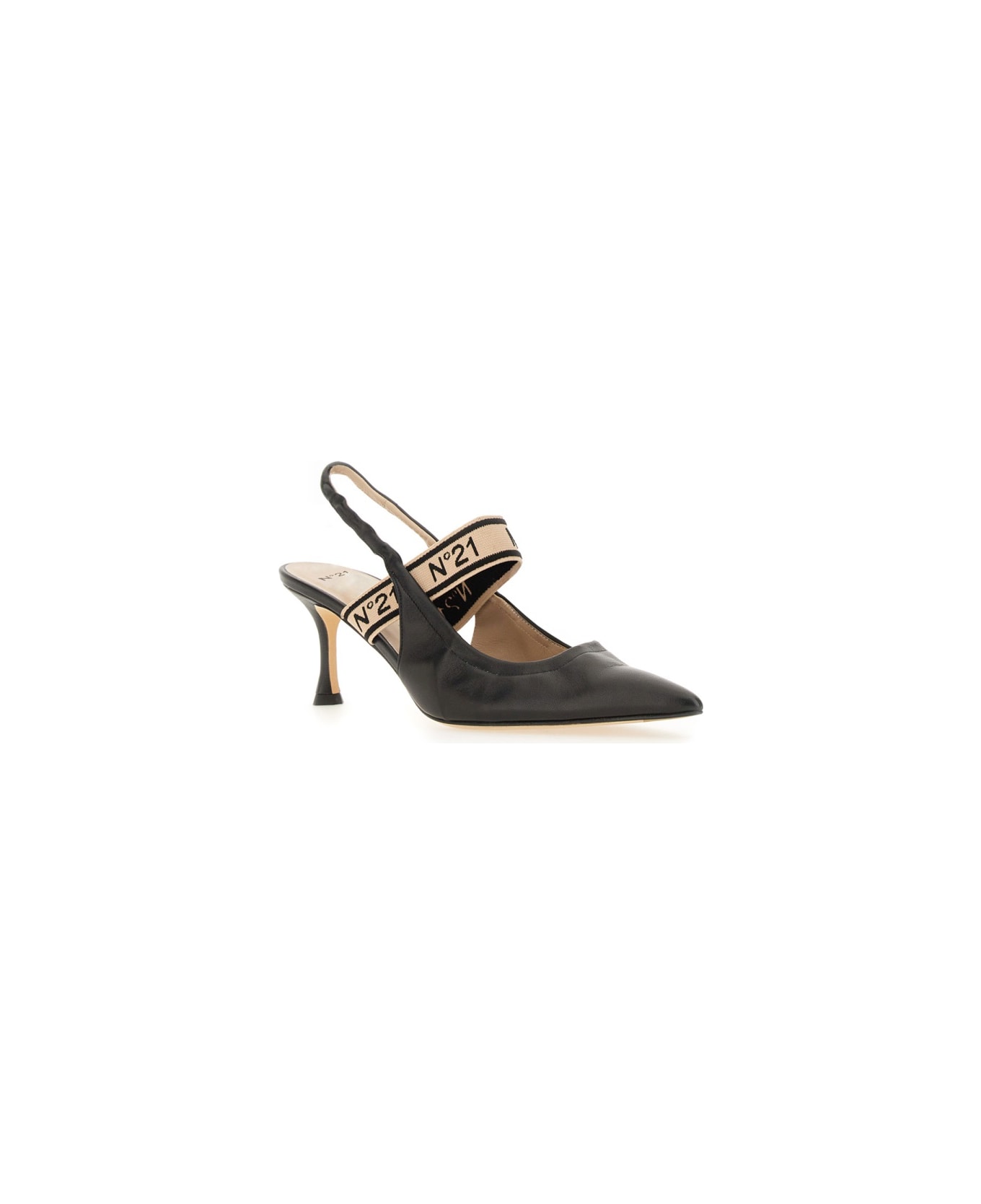 N.21 Slingback With Logo - BLACK