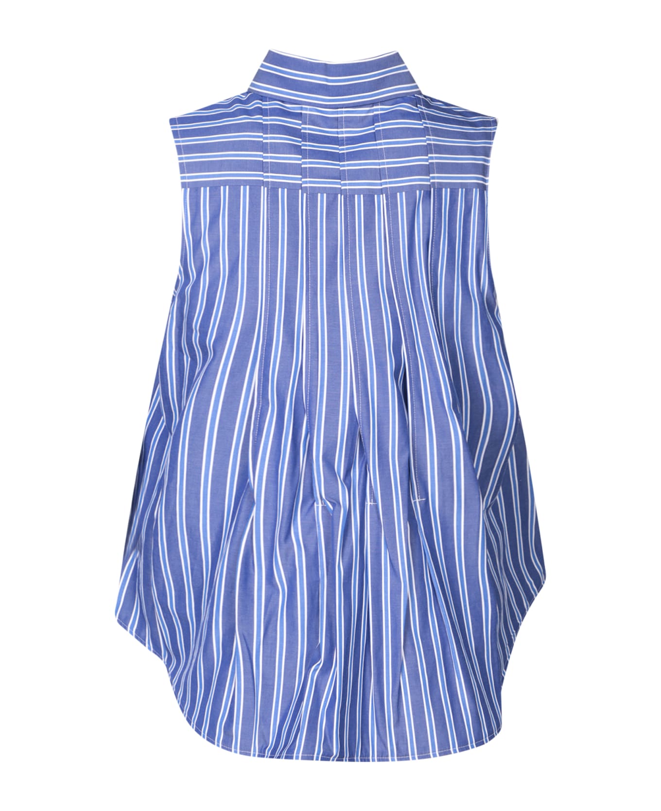 Sacai Sleeveless Shirt In White And Light Blue Stripes - Multi