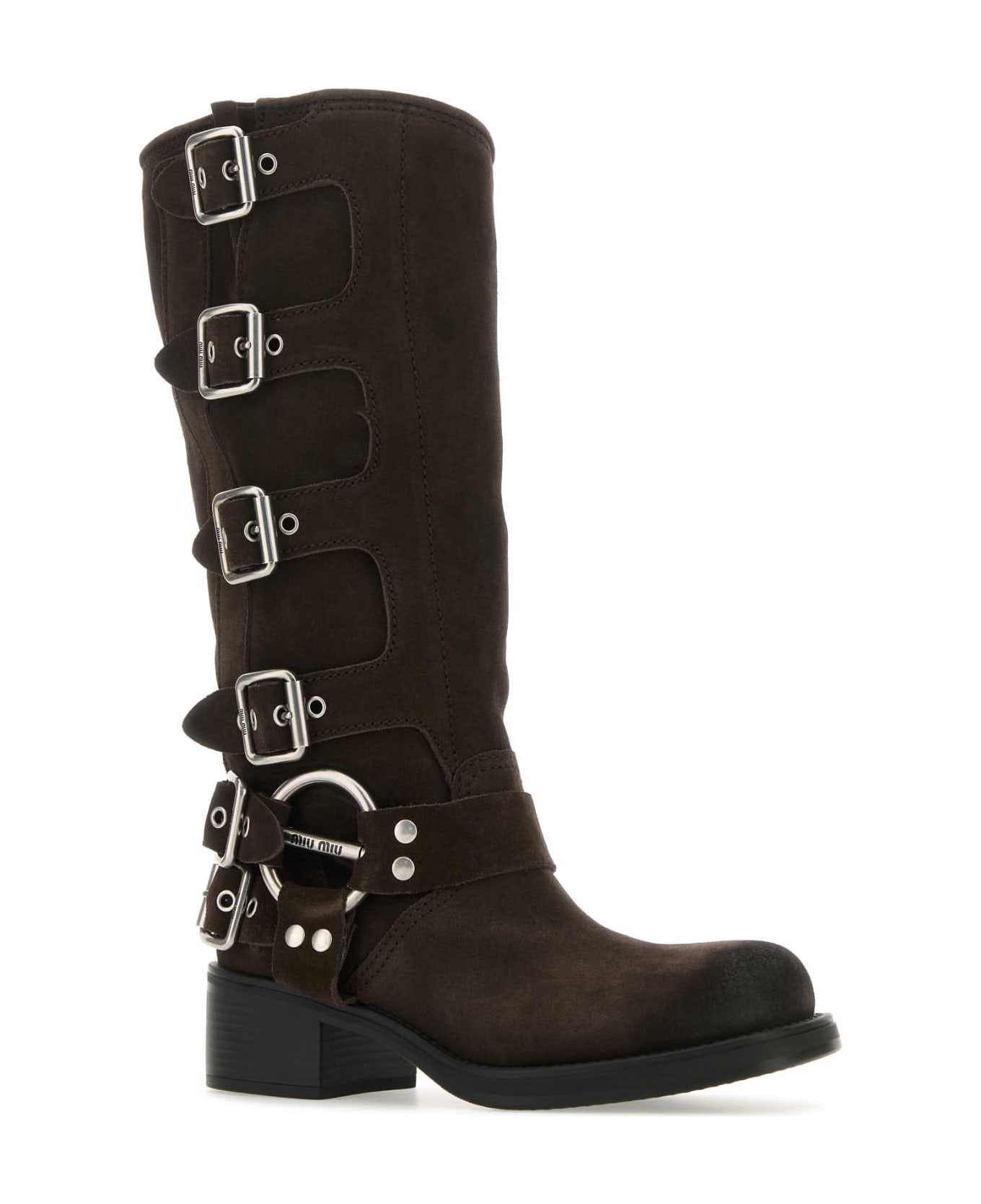 Miu Miu Dark Brown Suede Boots - MORO