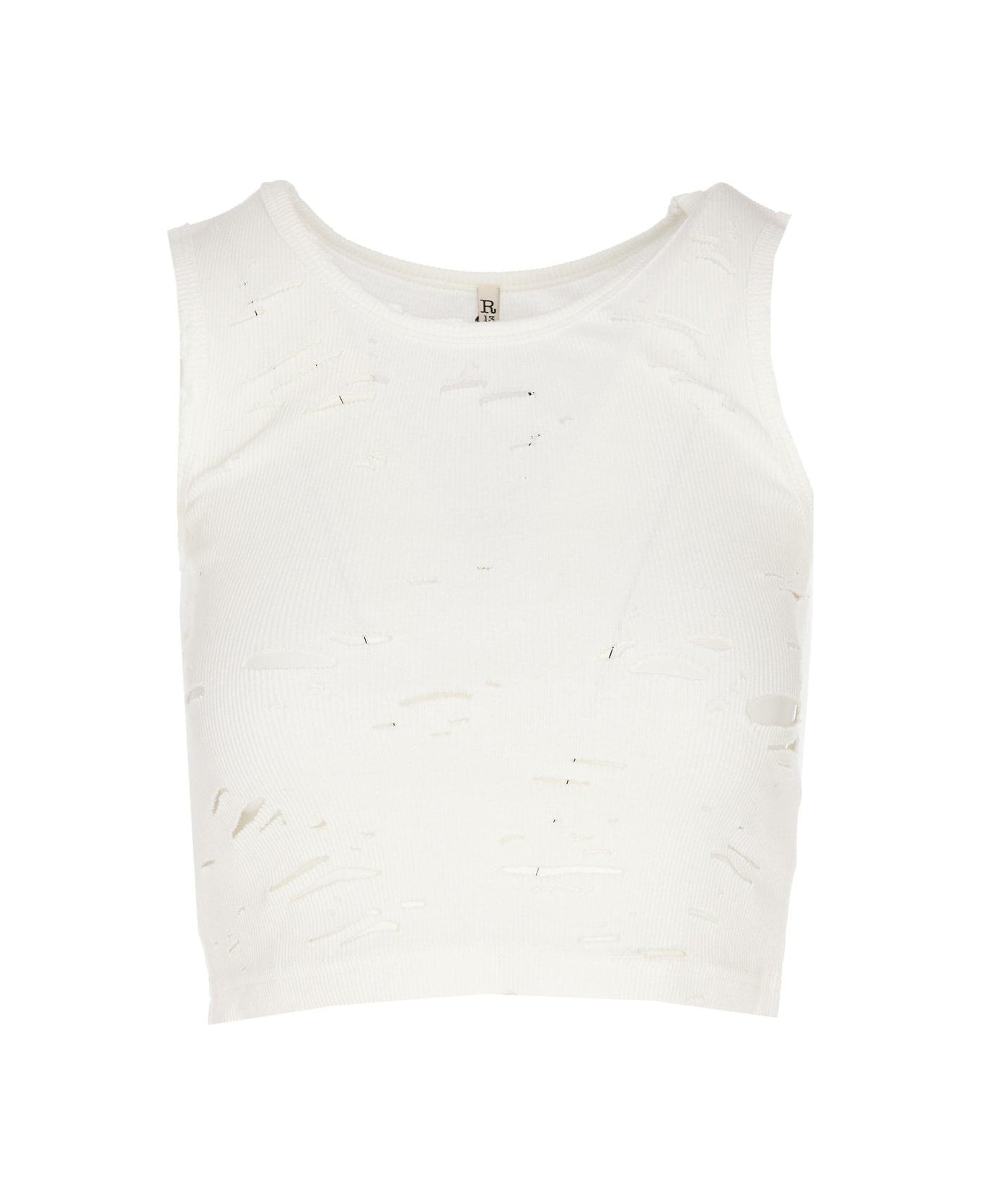 R13 Destroyed Cropped Tank Top - Beige