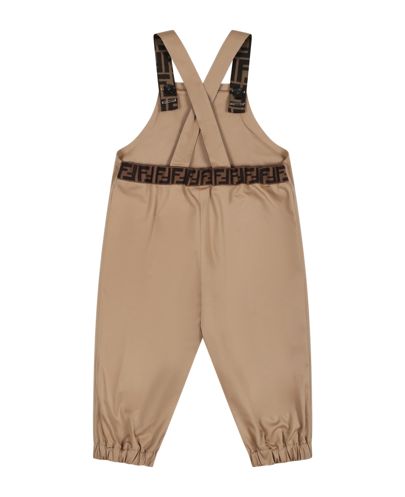 Fendi Beige Dungarees For Baby Boy With Ff Logo - Beige