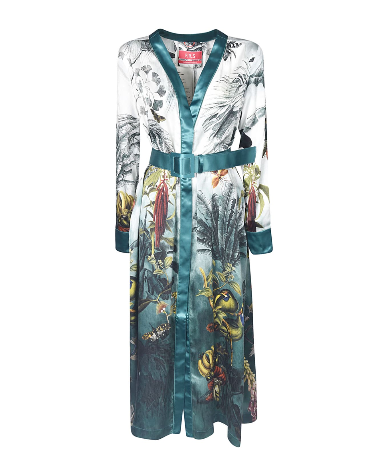 For Restless Sleepers Multiple Print Belted Long Dress - White Green