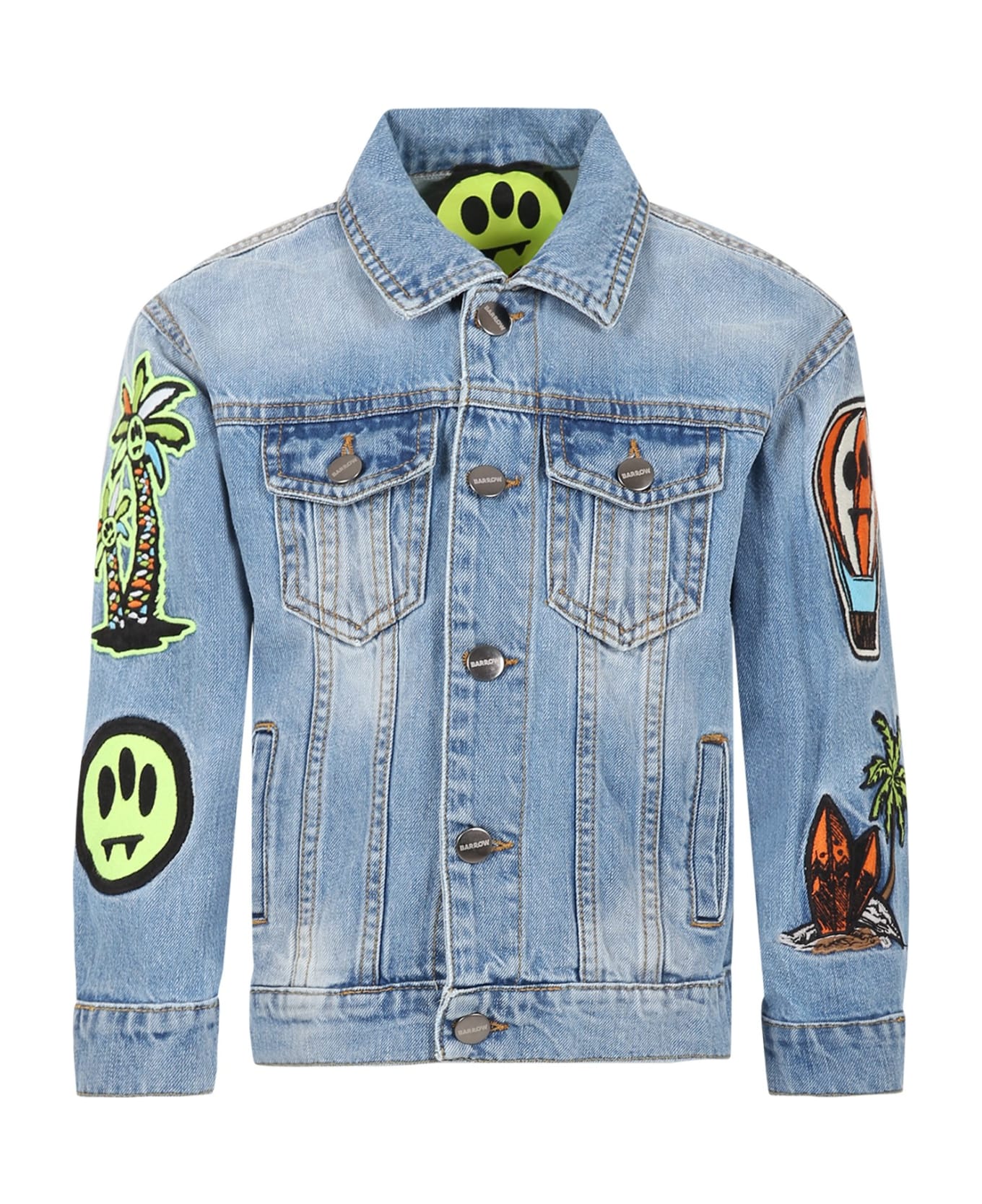 Barrow Light Blue Jacket For Kids With Iconic Smiley And Patch - 200 コート＆ジャケット