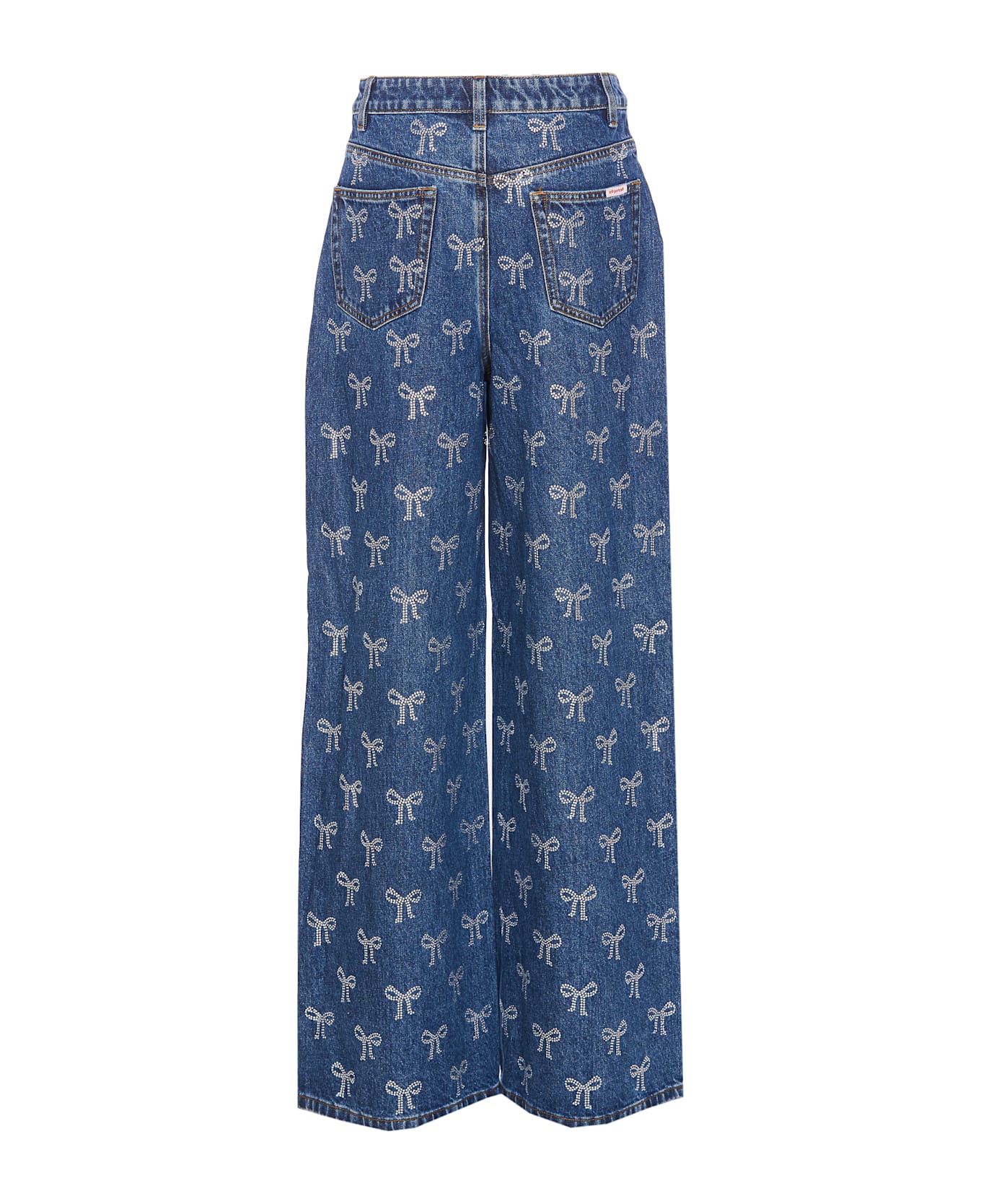 self-portrait Rhinestone Bow Denim Jeans - Blue