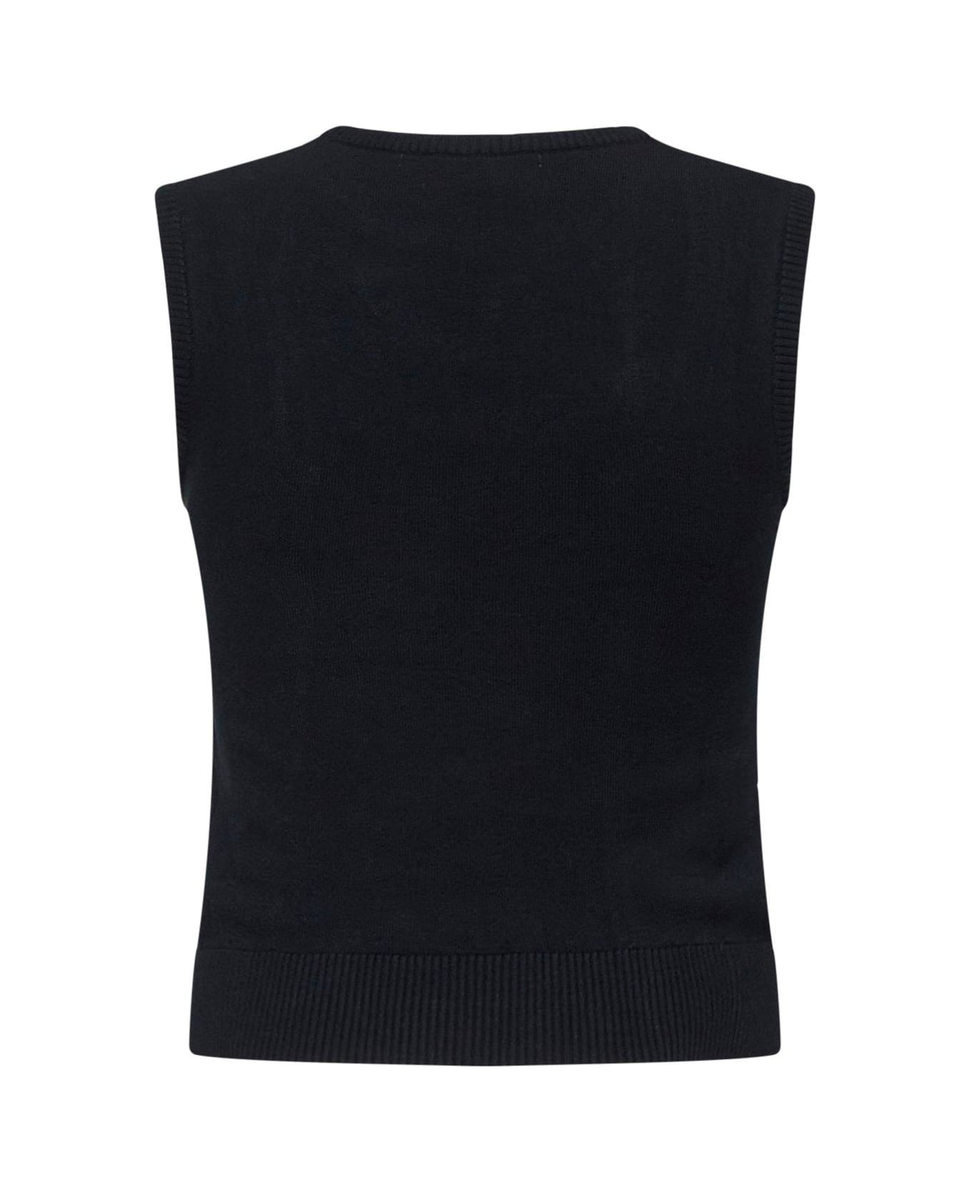 Marine Serre Sleeveless Ribbed Knit Top - Black