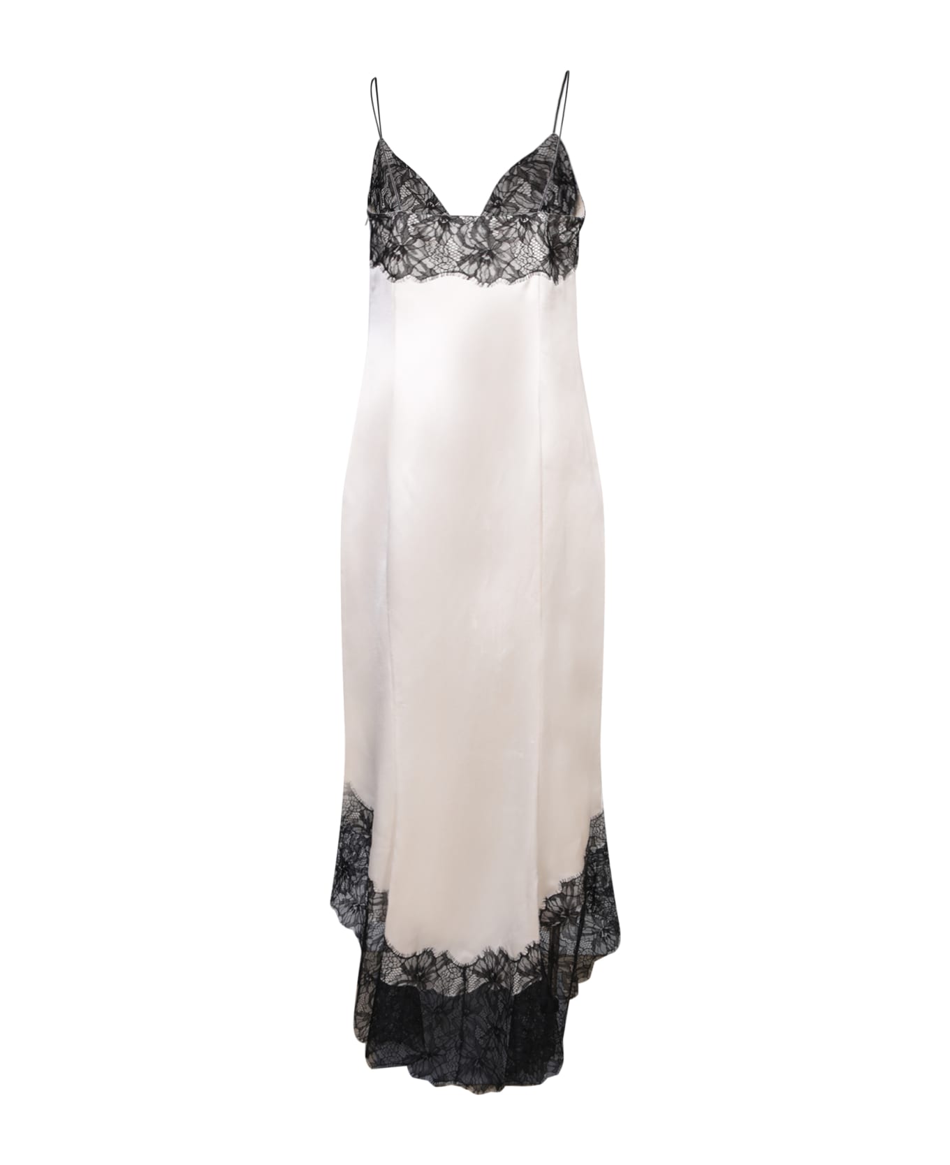 Balmain Black And White Lace Detail Long Lingerie Dress - Beige