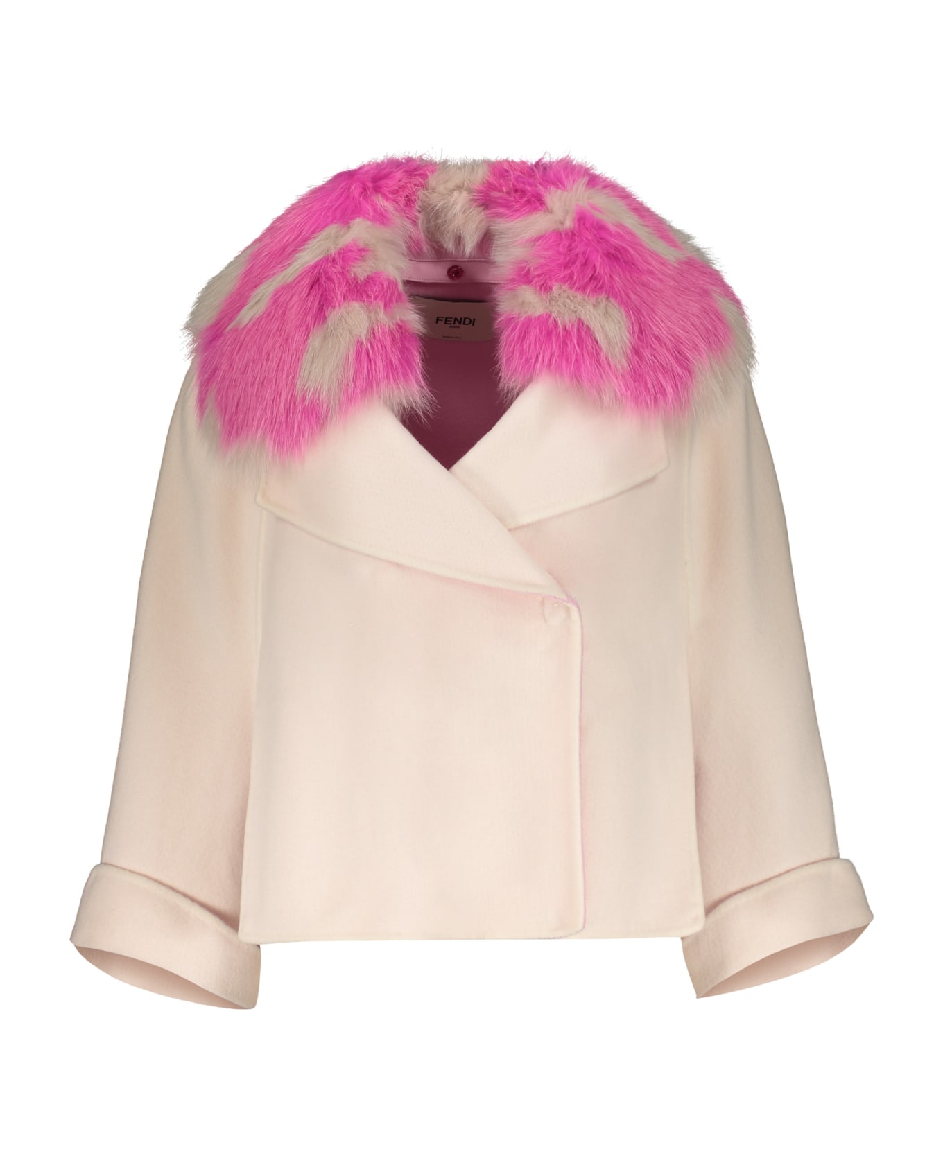 Fendi Fur Collar Cashmere Cape-coat - Pale pink