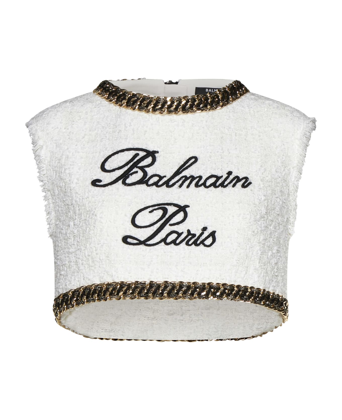 Balmain Signature Embrdrd Tweed Crop Top - Gab Blanc Noir