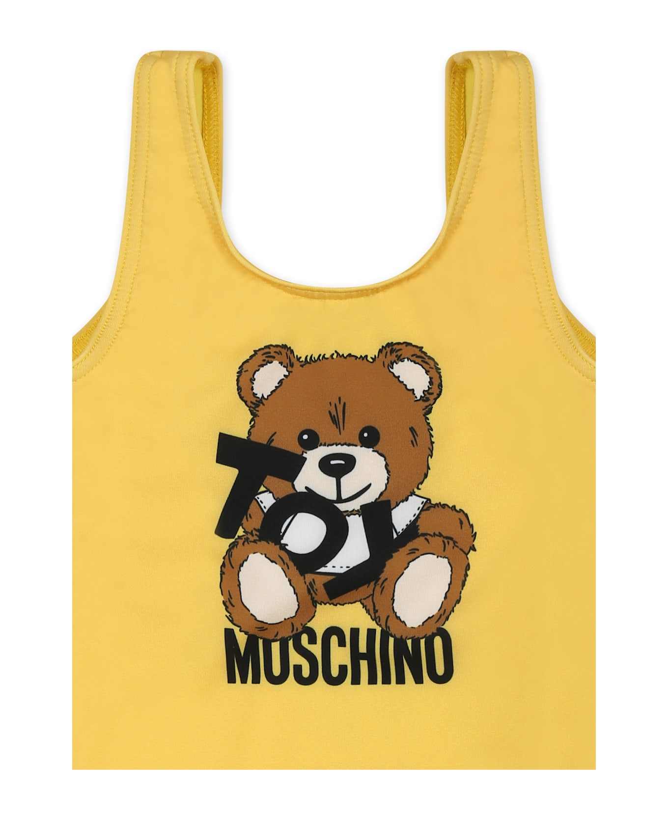 Moschino Yellow Swimsuit For Baby Girl With Teddy Bear And Black Logo - Yellow