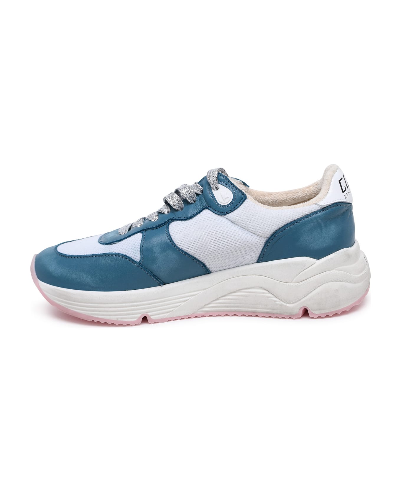 Golden Goose Running Sole Two-color Leather Blend Sneakers - turquoise