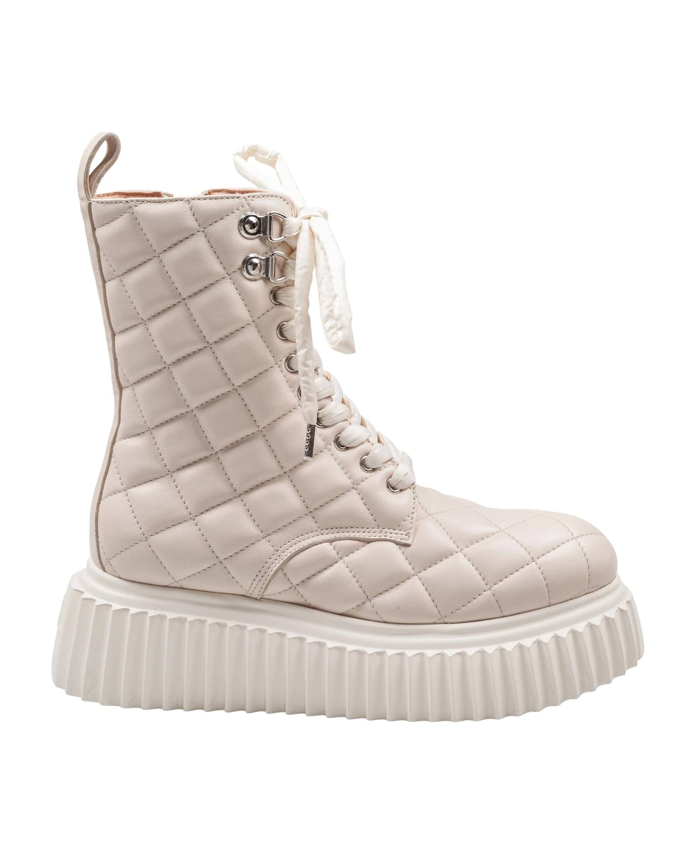 AGL Quilted Leather Softy Lowboot Ankle Boot In Chalk Color - PLASTER