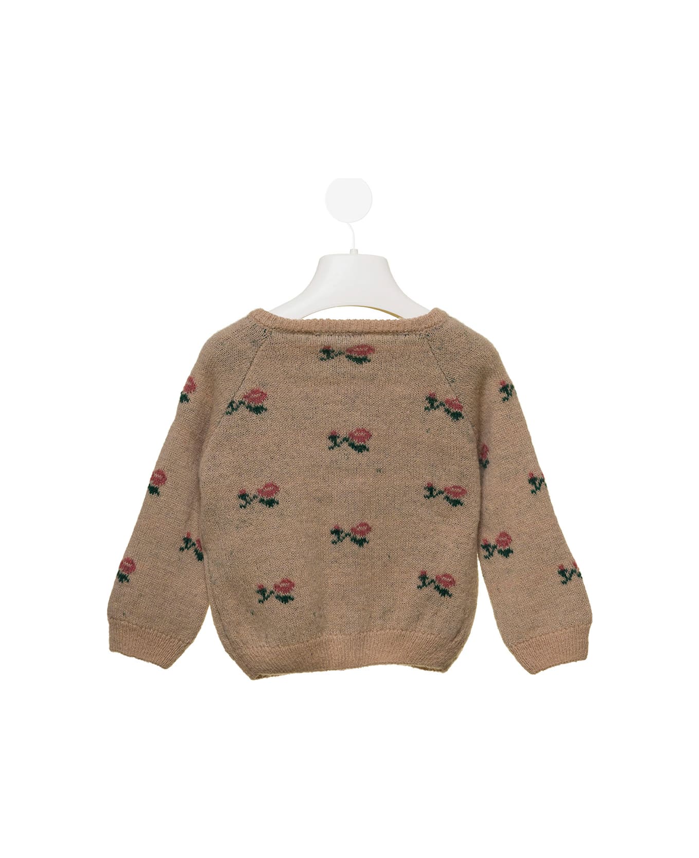 Emile Et Ida Kids Baby Girl's Brown Cardigan With Floral Embroidery - Beige