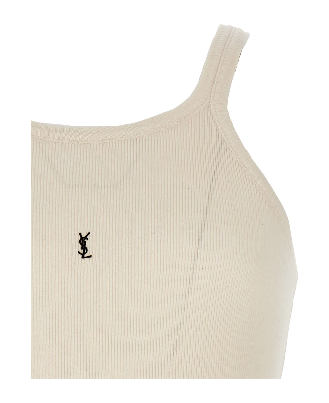 Saint Laurent Cassandre Semi-transparent Cotton Tank Top - White タンクトップ