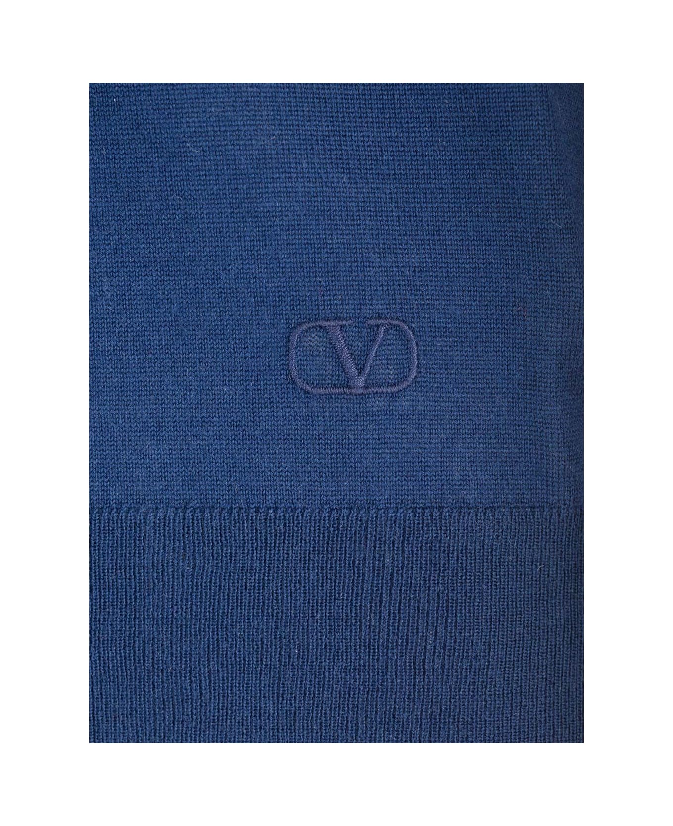 Valentino Garavani Vlogo Signature Blue V-neck Sweater - Blue