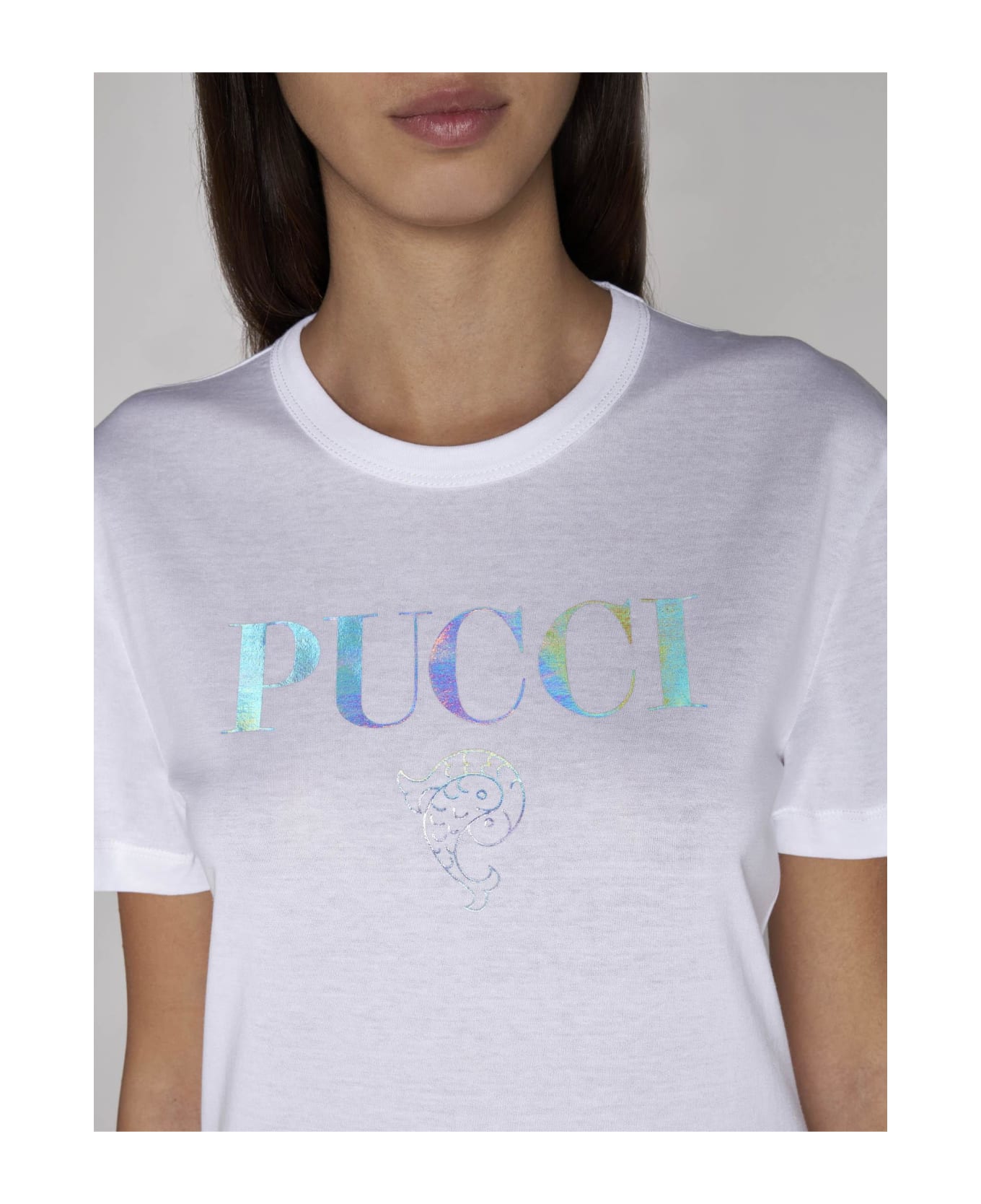 Pucci Logo Cotton T-shirt - BIANCO Tシャツ
