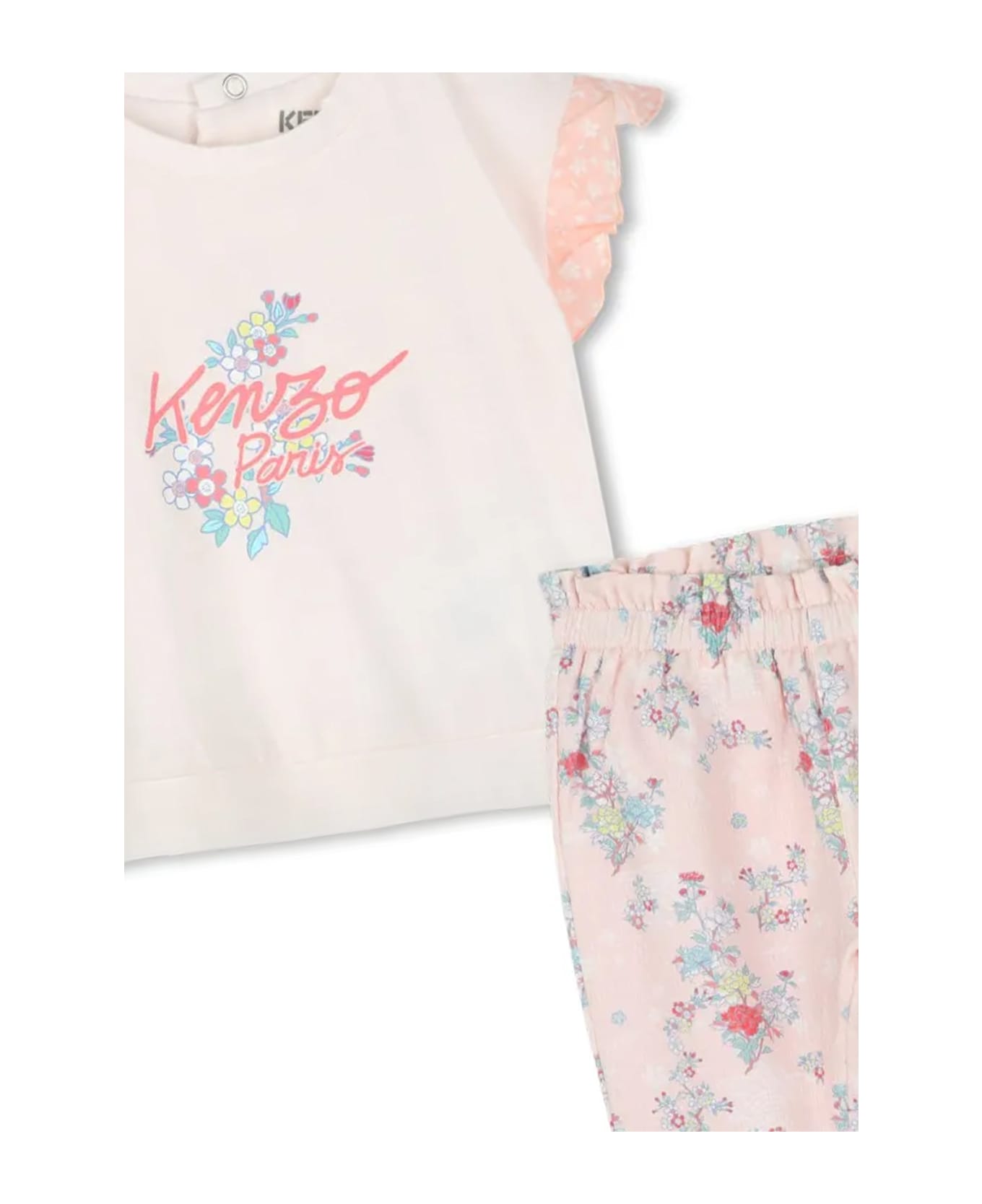 Kenzo Kids Pink Set For Baby Girl With Logo And Flowers - Pink