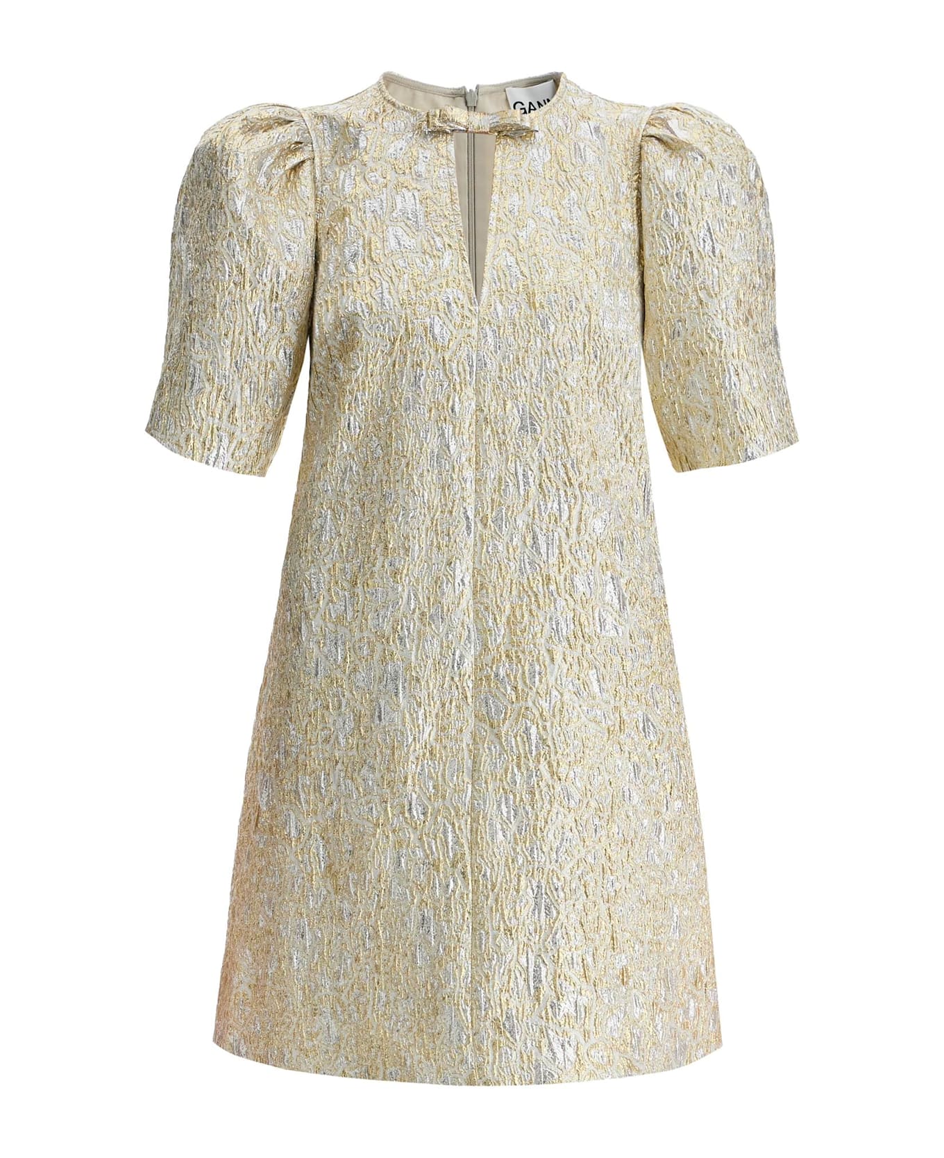 Ganni Metallic Cloque Mini Dress - GOLD/SILVER (Silver)