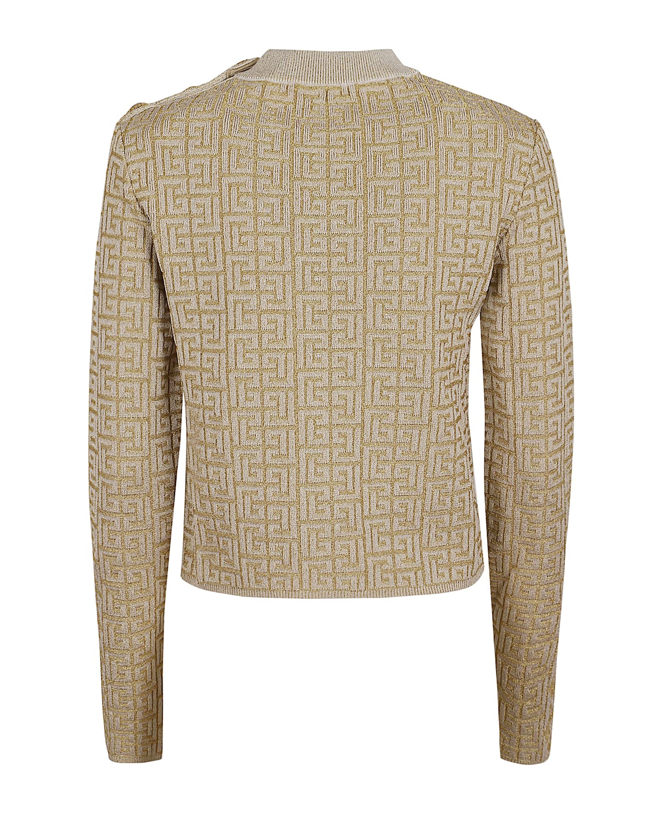 Balmain Ls Glittered Monogram Knit Top - Gfm Beige Or