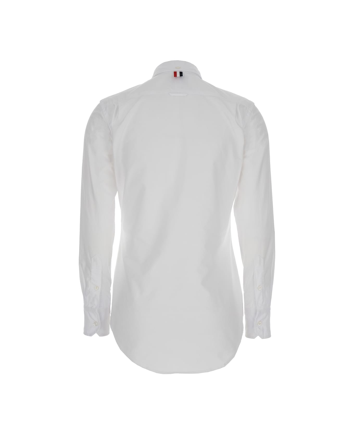 Thom Browne Classic Point Collar Shirt W/ Rwb Grosgrain Placket In Oxford - White