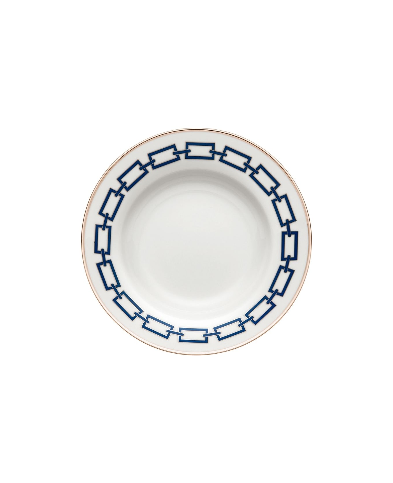 Ginori 1735 Piatto Fondo Catene Zaffiro Cm 24.5 - Bianco e Blu