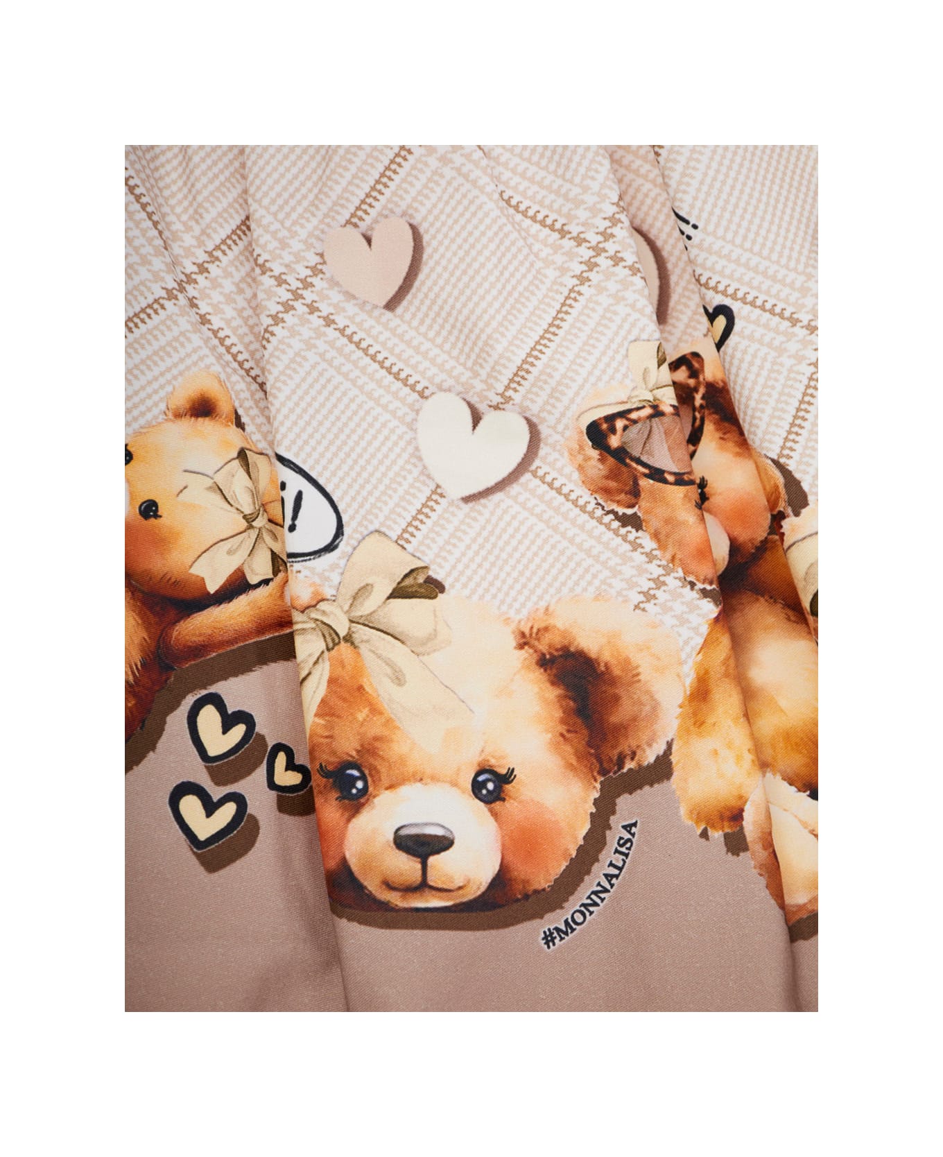 Monnalisa Beige Skirt With Elastic Waist With Logo Lettering And All-over Print In Cotton Stretch Girl - Beige