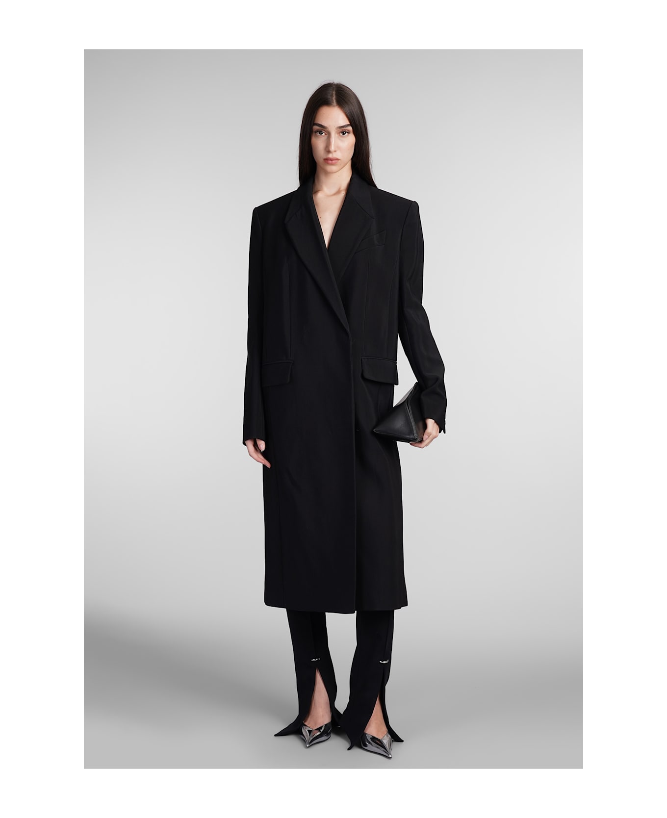 Mugler Coat In Black Viscose - black