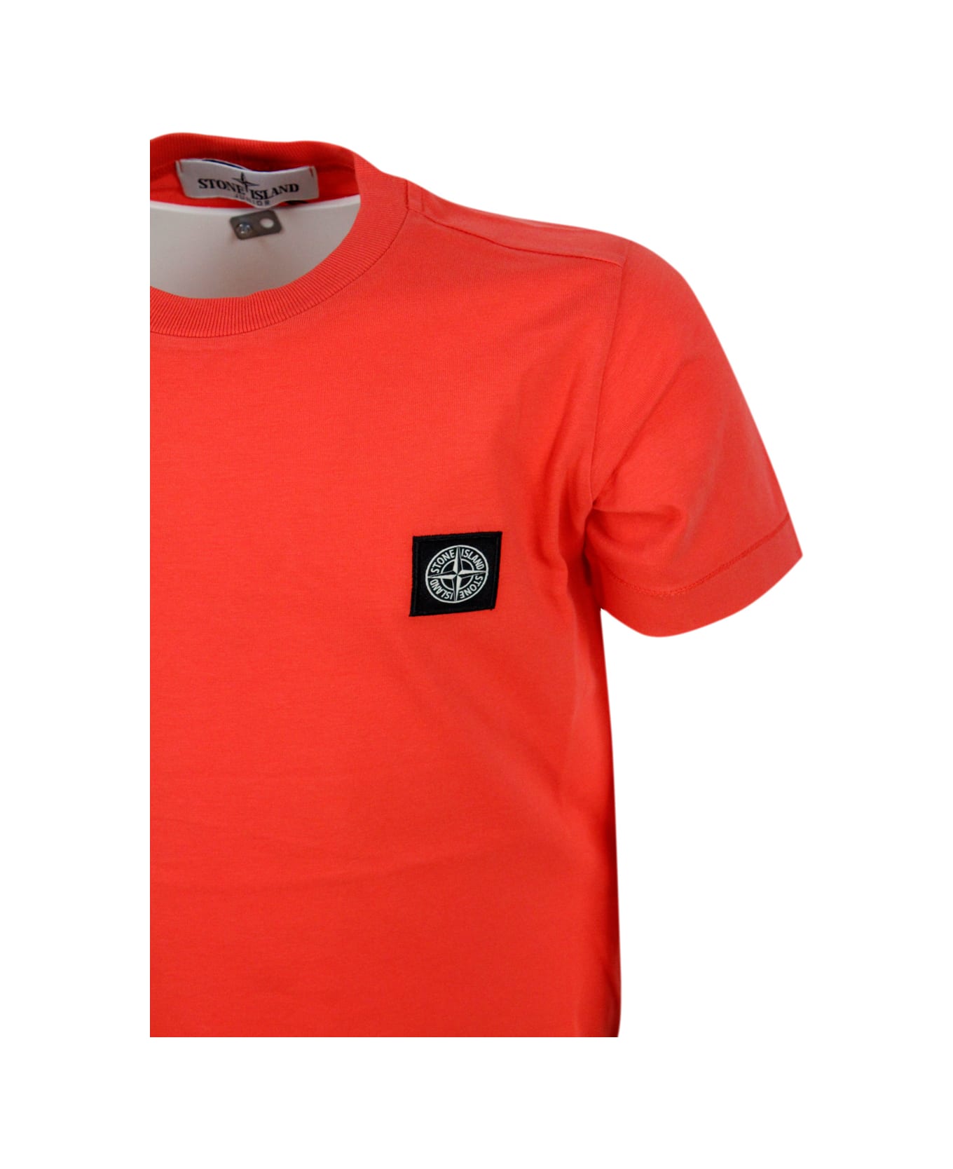 Stone Island Junior Short-sleeved Crew-neck T-shirt In Cotton With Logo On The Chest - Orange