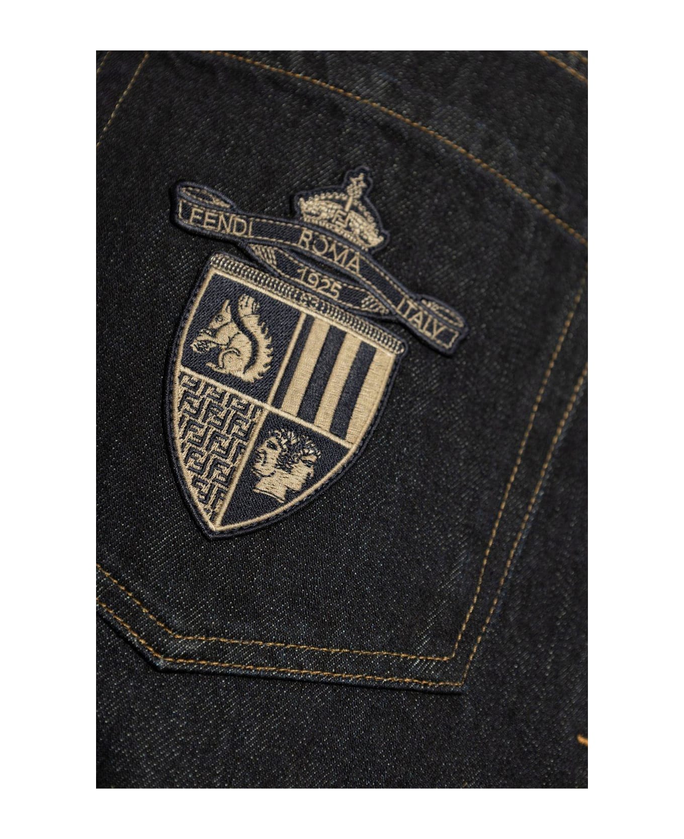Fendi Crest Embroidered Straight-leg Long Jeans - BLUE