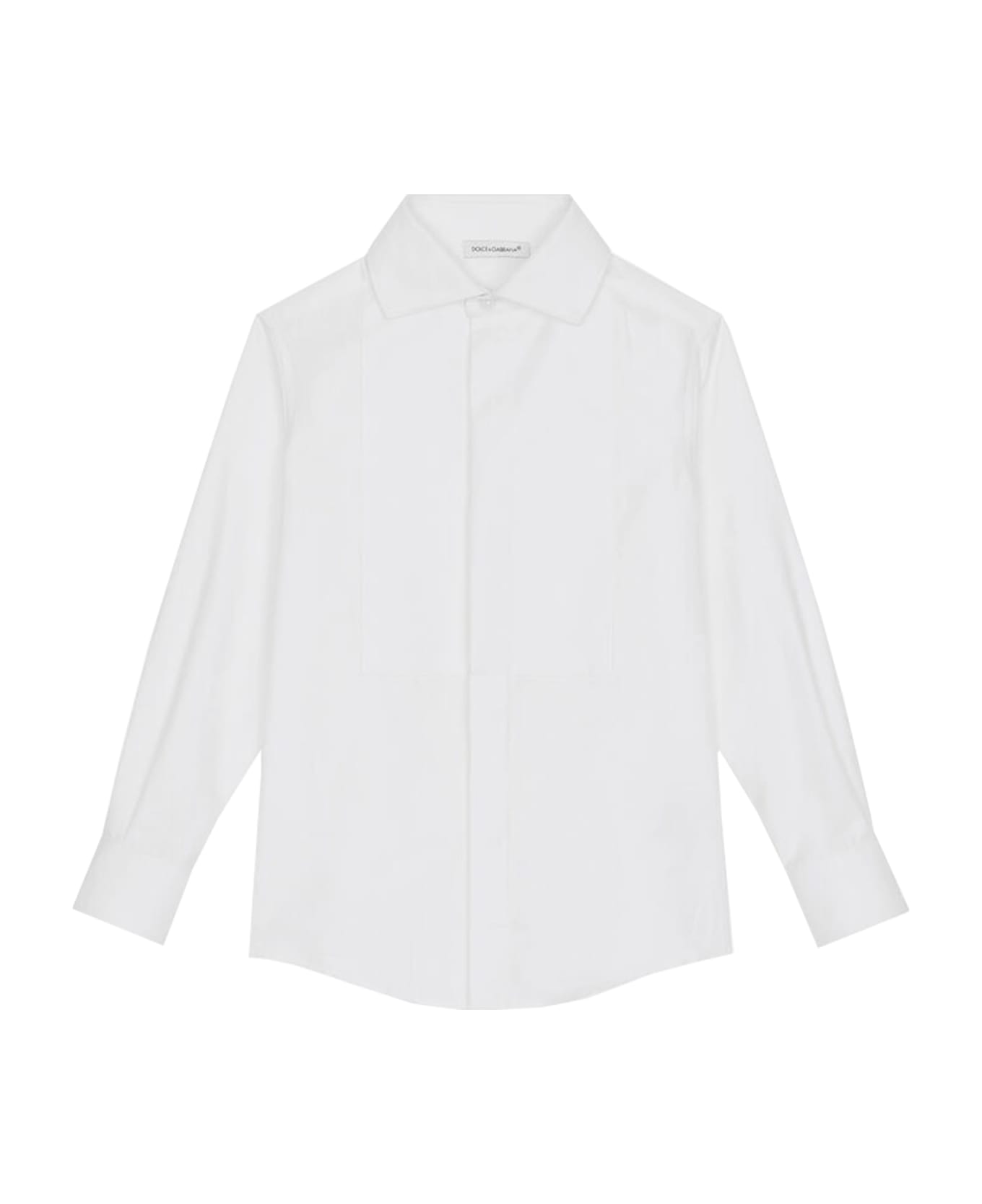 Dolce & Gabbana Tuxedo Shirt In Poplin Jacquard Dg Logo - White