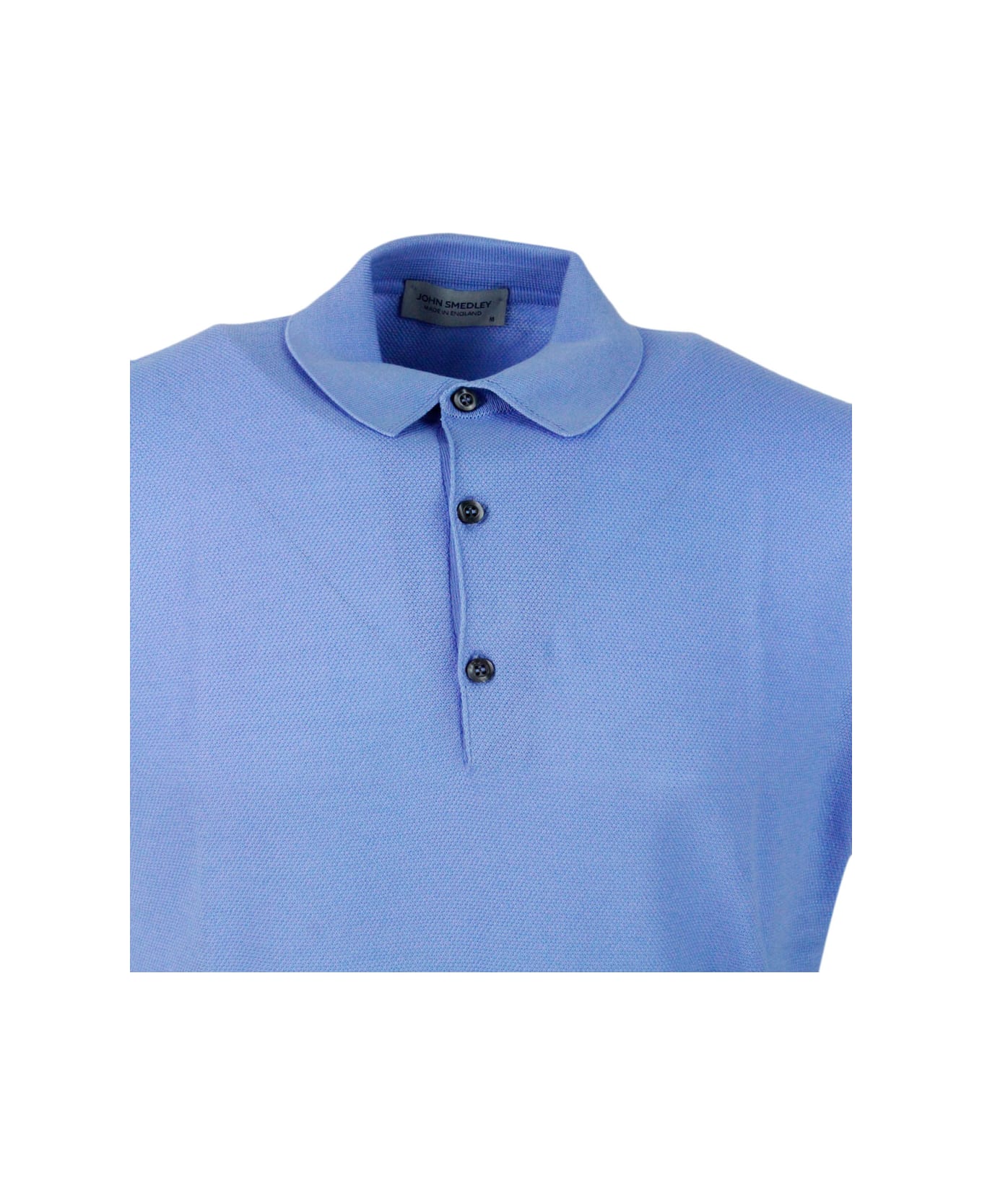 John Smedley Short-sleeved Polo Shirt In Extrafine Piqué Cotton Thread With Three Buttons - Blu