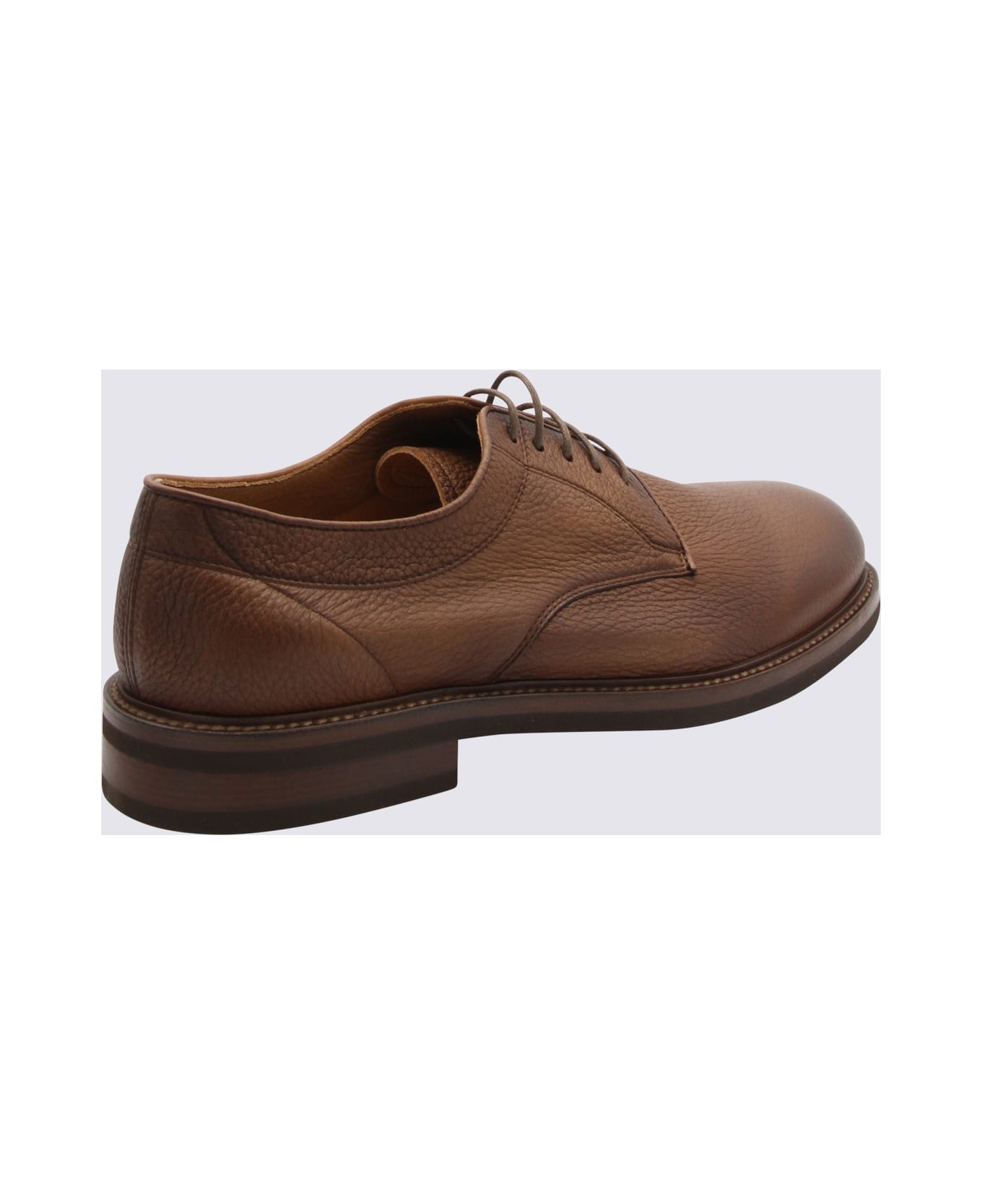 Brunello Cucinelli Brown Leather Derby Shoes - Brandy