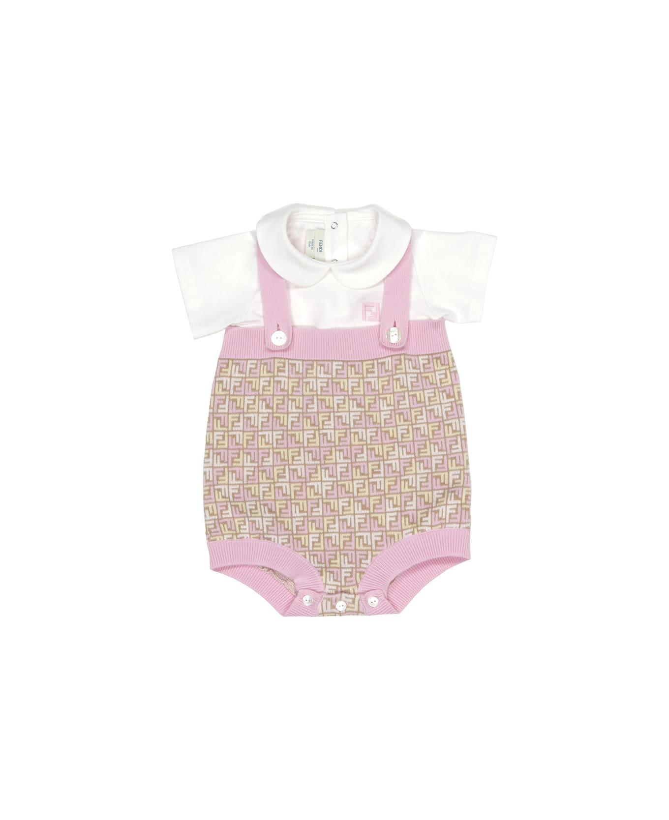 Fendi Set With White Bodysuit And Monogram Dungaree - MultiColour