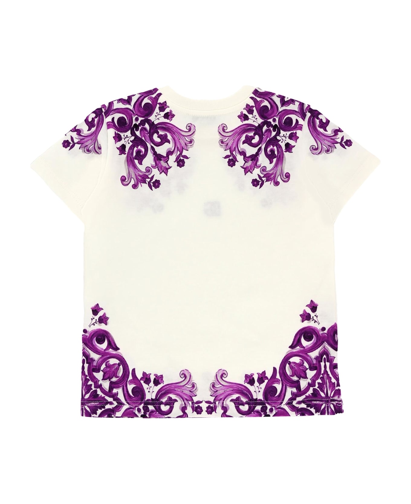 Dolce 
Gabbana White T-shirt For Baby Girl With Majolica Print - Violet