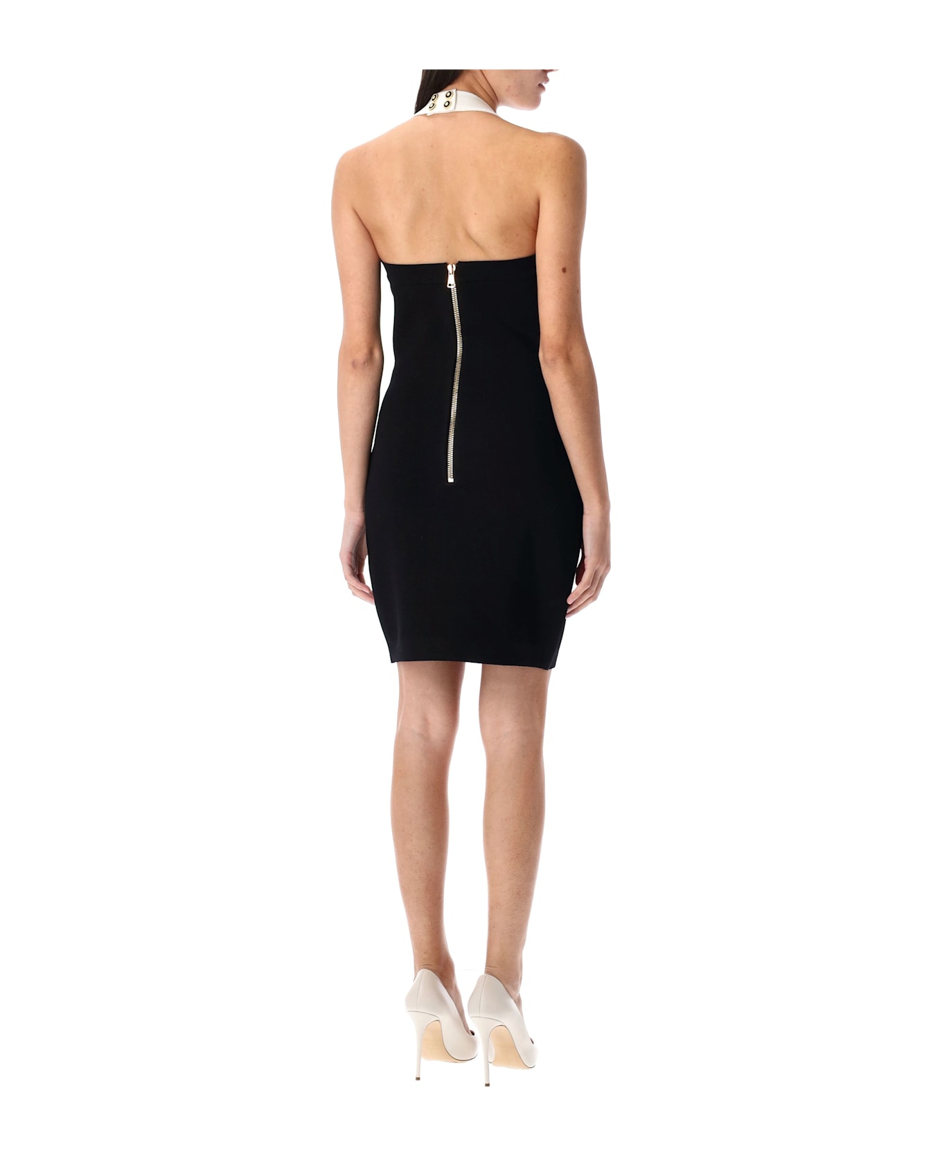 Balmain Two-tone Halterneck Knit Mini Dress - BLACK WHITE