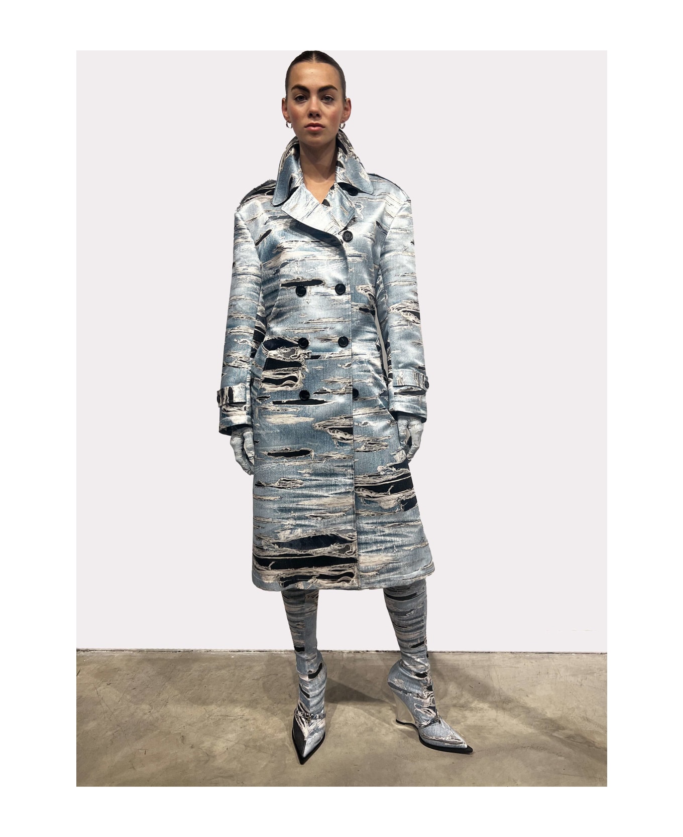 John Richmond Double-breasted Trench Coat With Iconic Runway Denim-effect Pattern - Fantasia