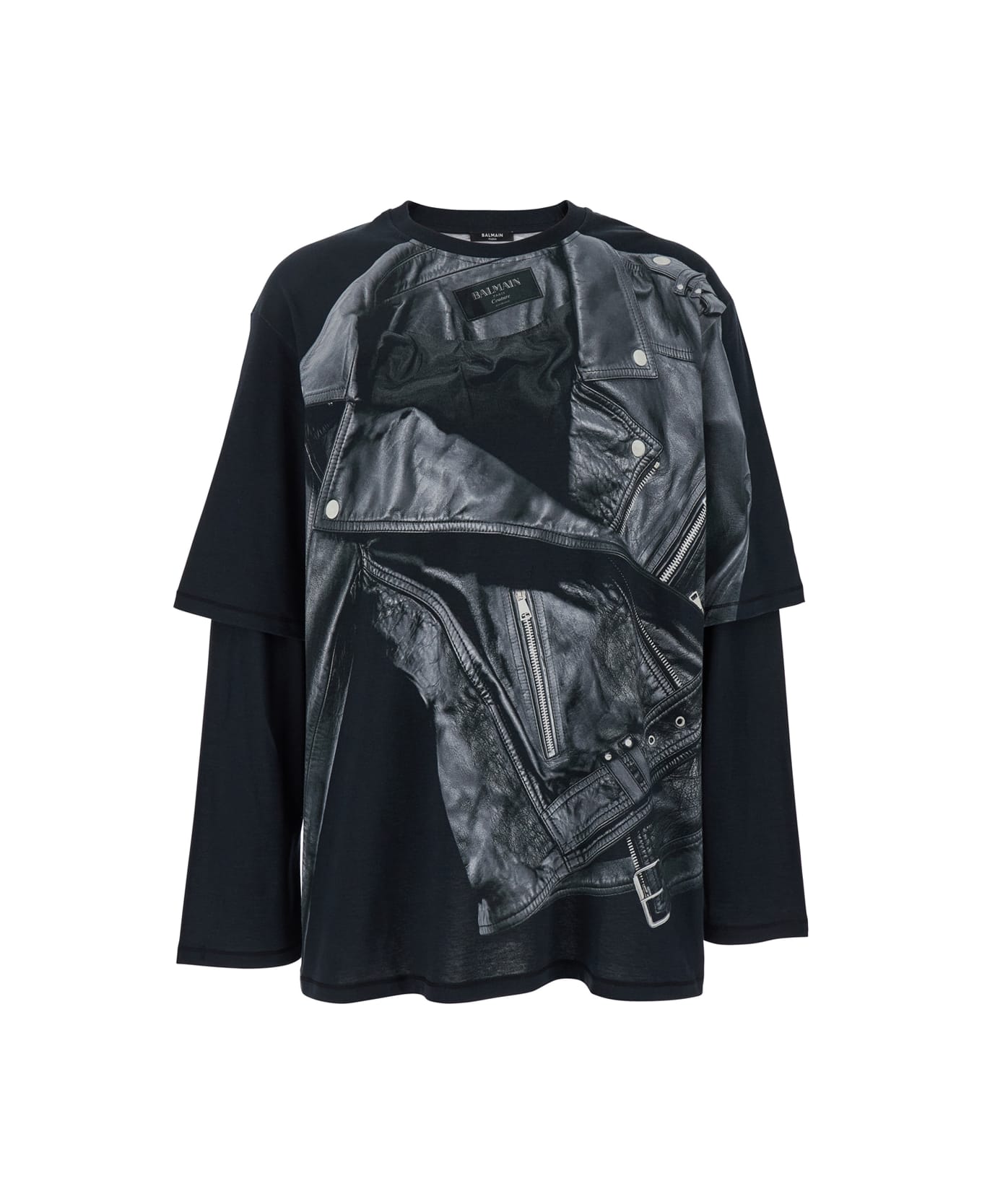 Balmain Leather Trompe L
 Il Ls T-shirt - Black