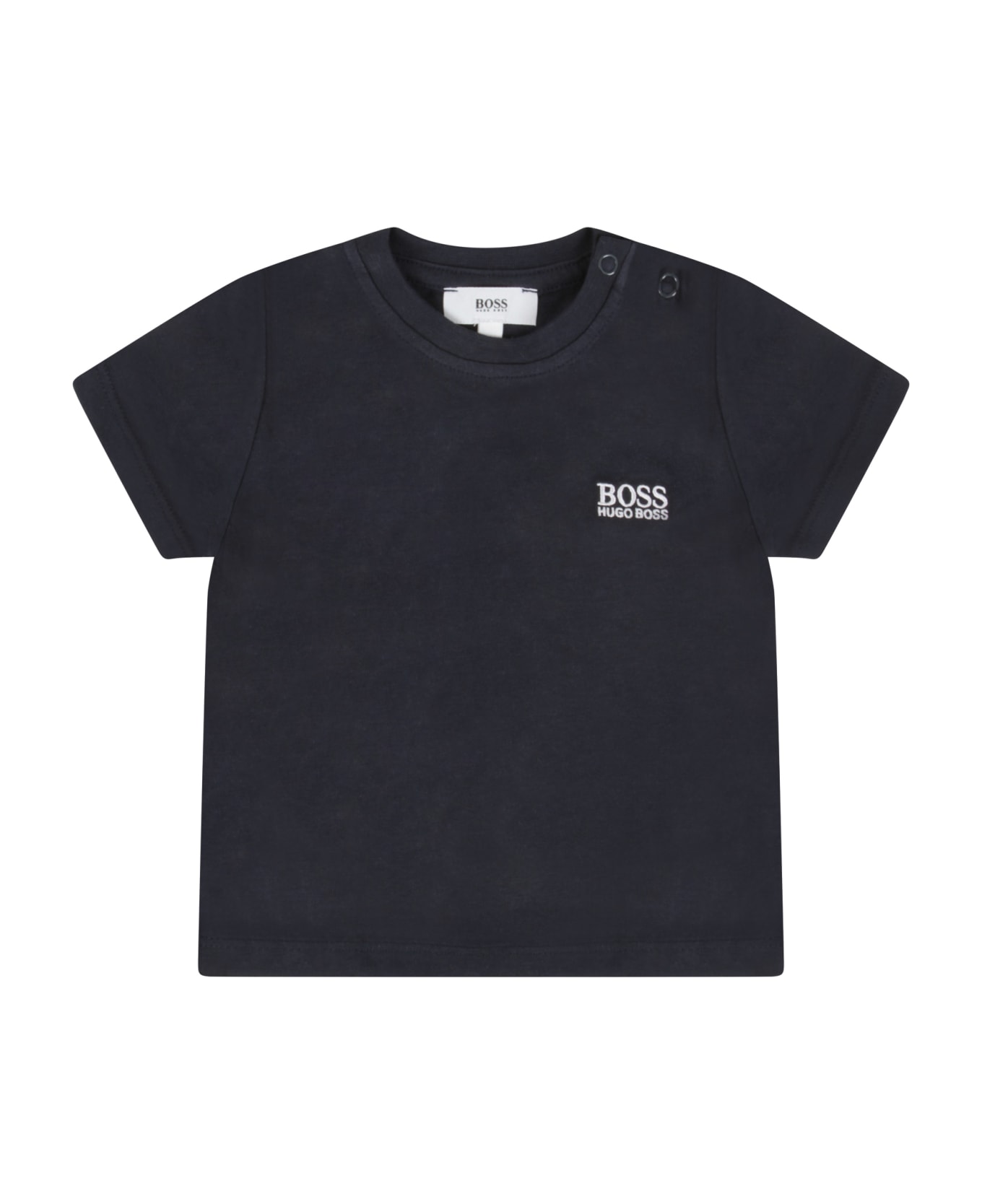 Hugo Boss Blue T-shirt For Baby Boy With White Logo - Blue Tシャツ＆ポロシャツ