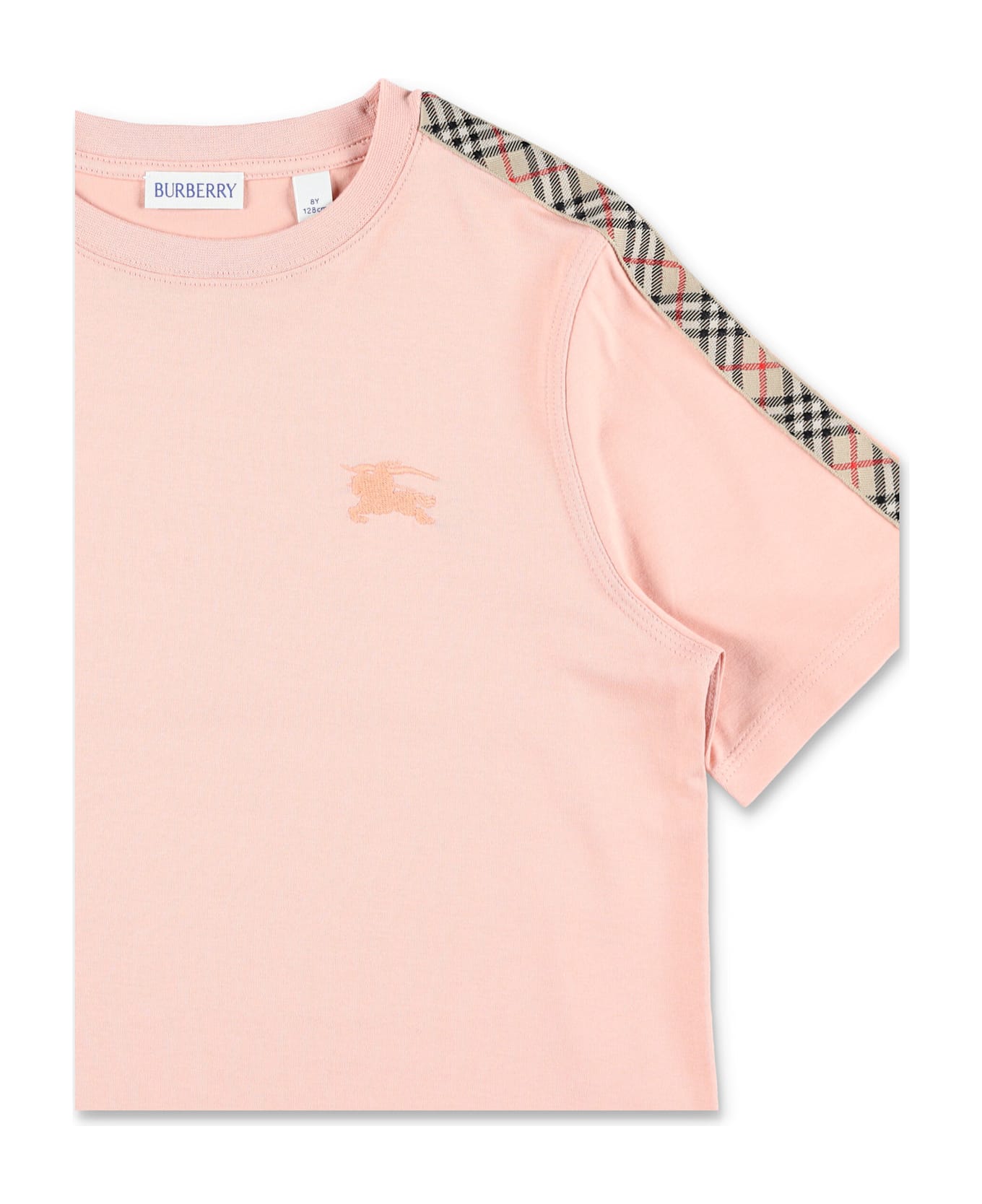 Burberry Kid - Cotton T-shirt With Check Shoulder Trim - SLIPPER